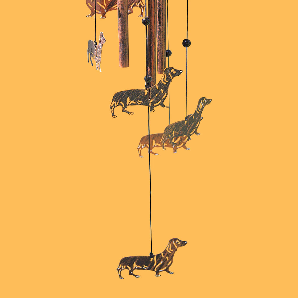 Handcrafted Aluminum Dachshund Wind Chime | Wiener Dog Garden Decor | Soothing Outdoor Melody