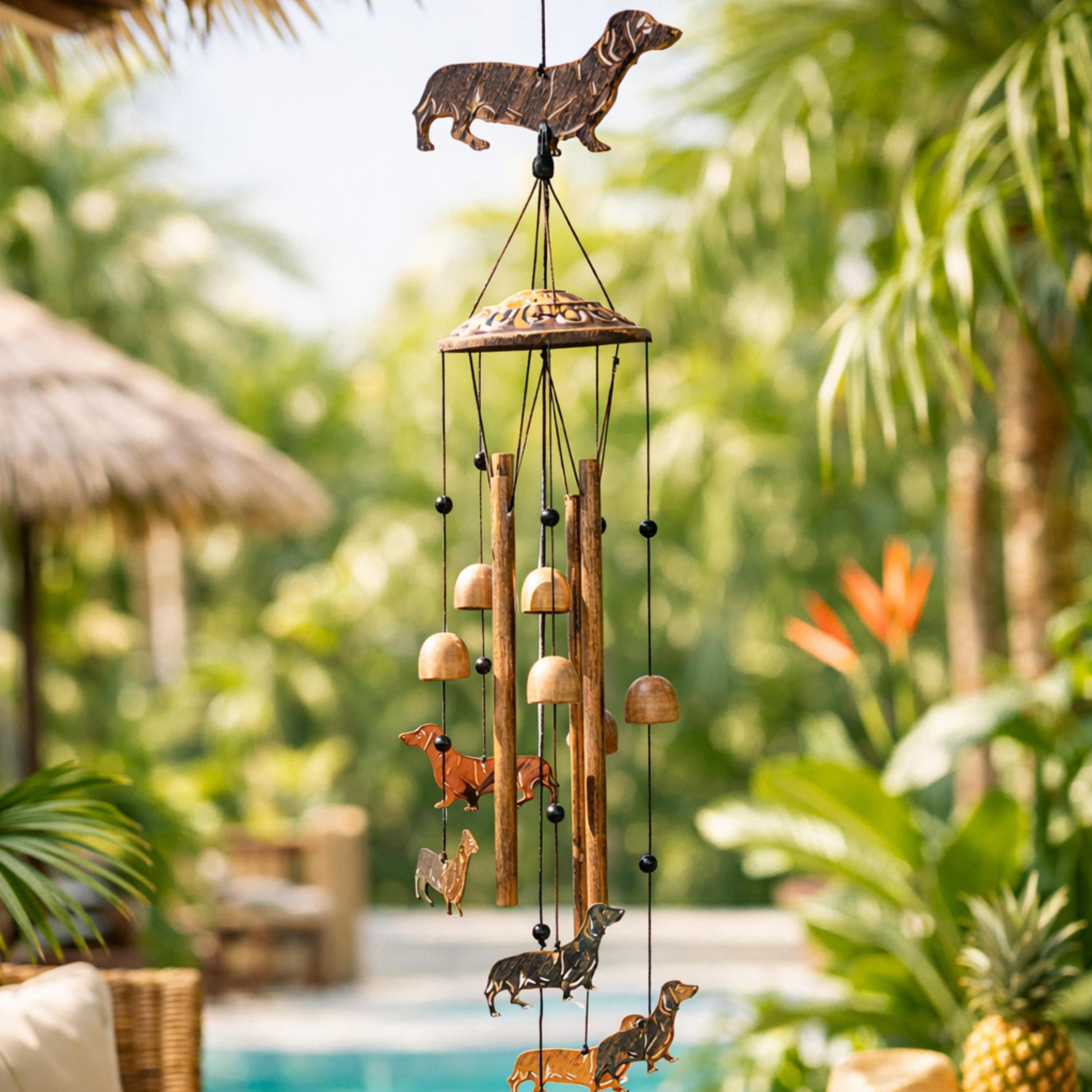 Handcrafted Aluminum Dachshund Wind Chime | Wiener Dog Garden Decor | Soothing Outdoor Melody