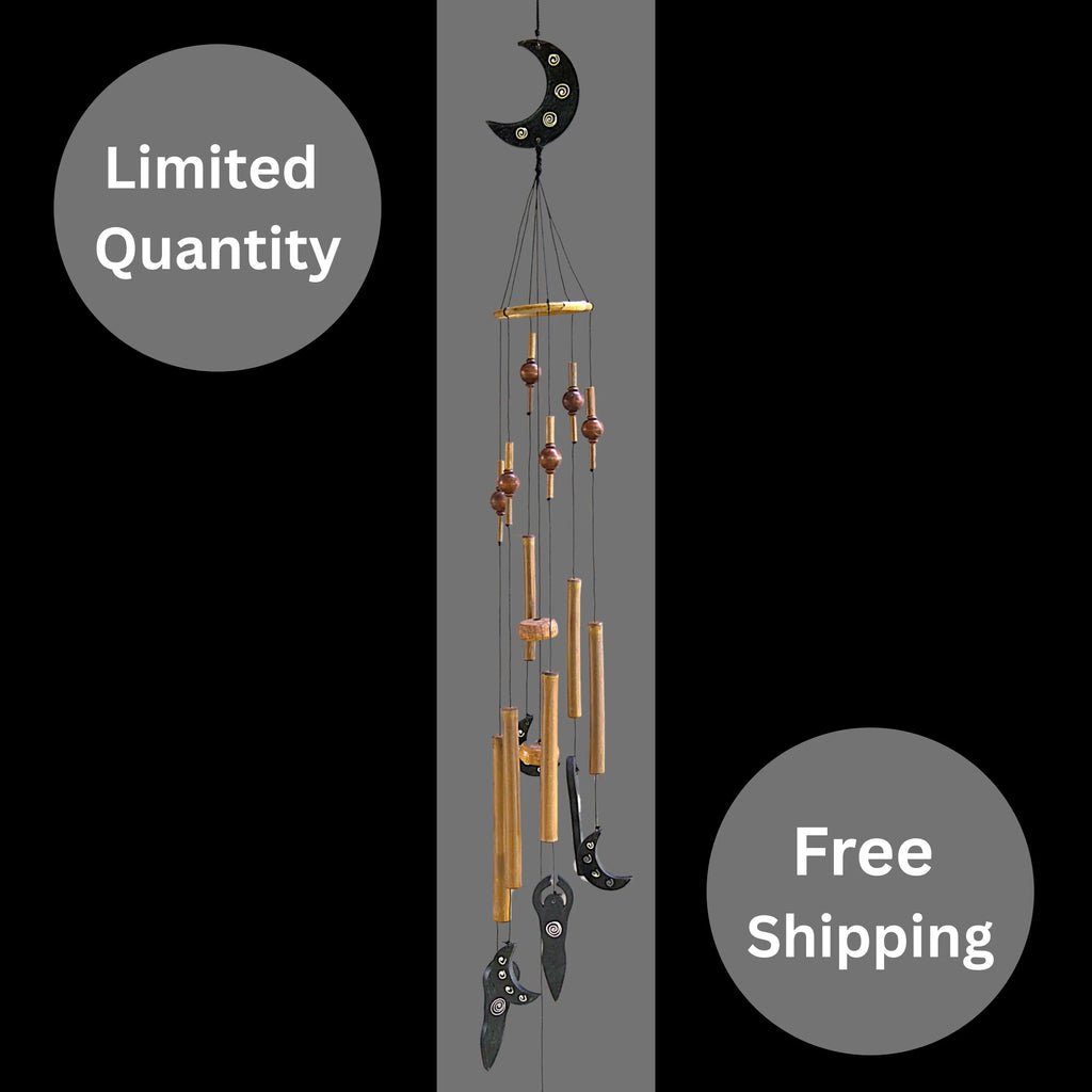 Handcrafted Bamboo Moon Goddess Wind Chime | Celestial Garden Decor | Boho Hanging Art