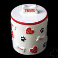 Vintage Ceramic Dog Treat Jar | Paw Prints, Hearts, Bones, Farmhouse Pet Storage