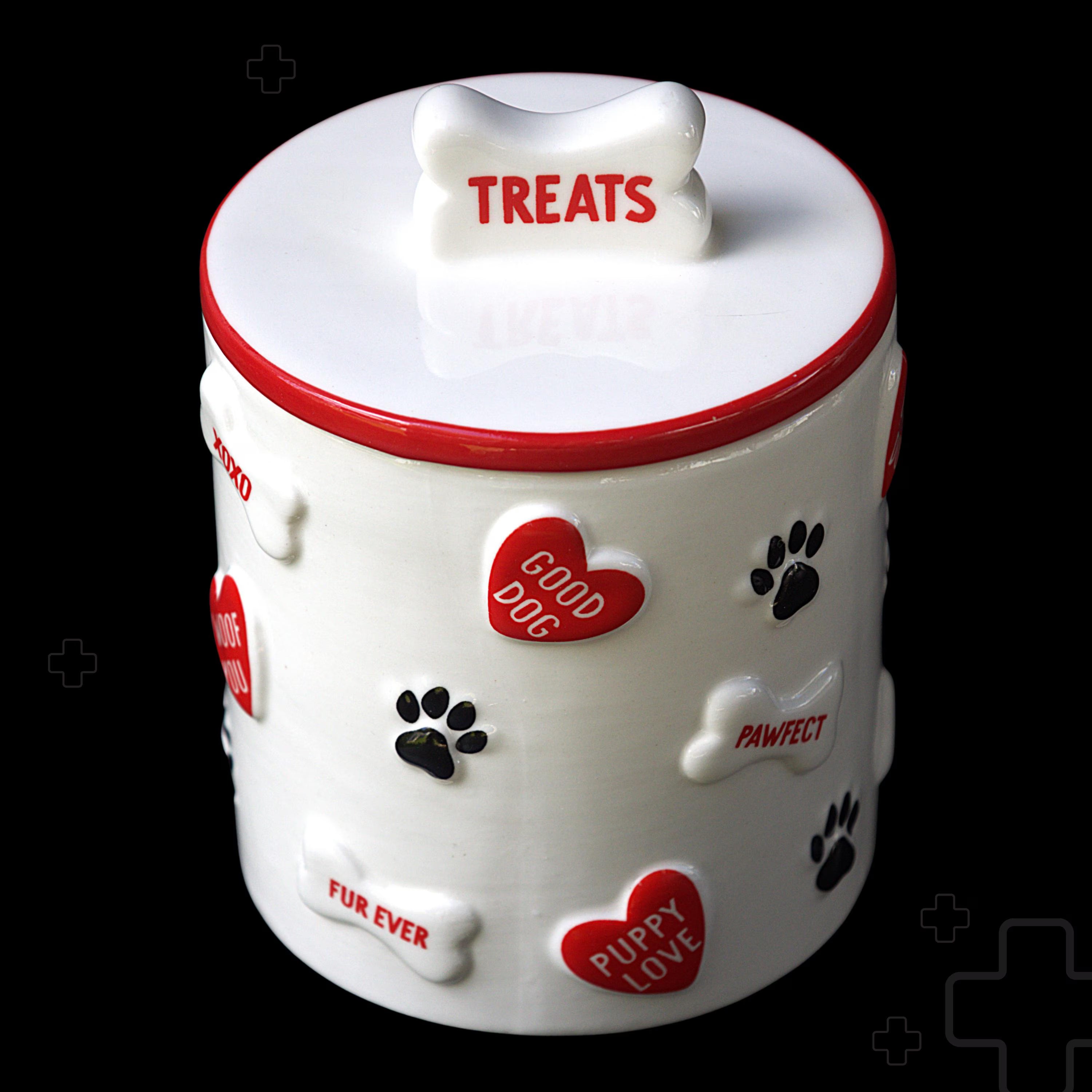 Vintage Ceramic Dog Treat Jar | Paw Prints, Hearts, Bones, Farmhouse Pet Storage