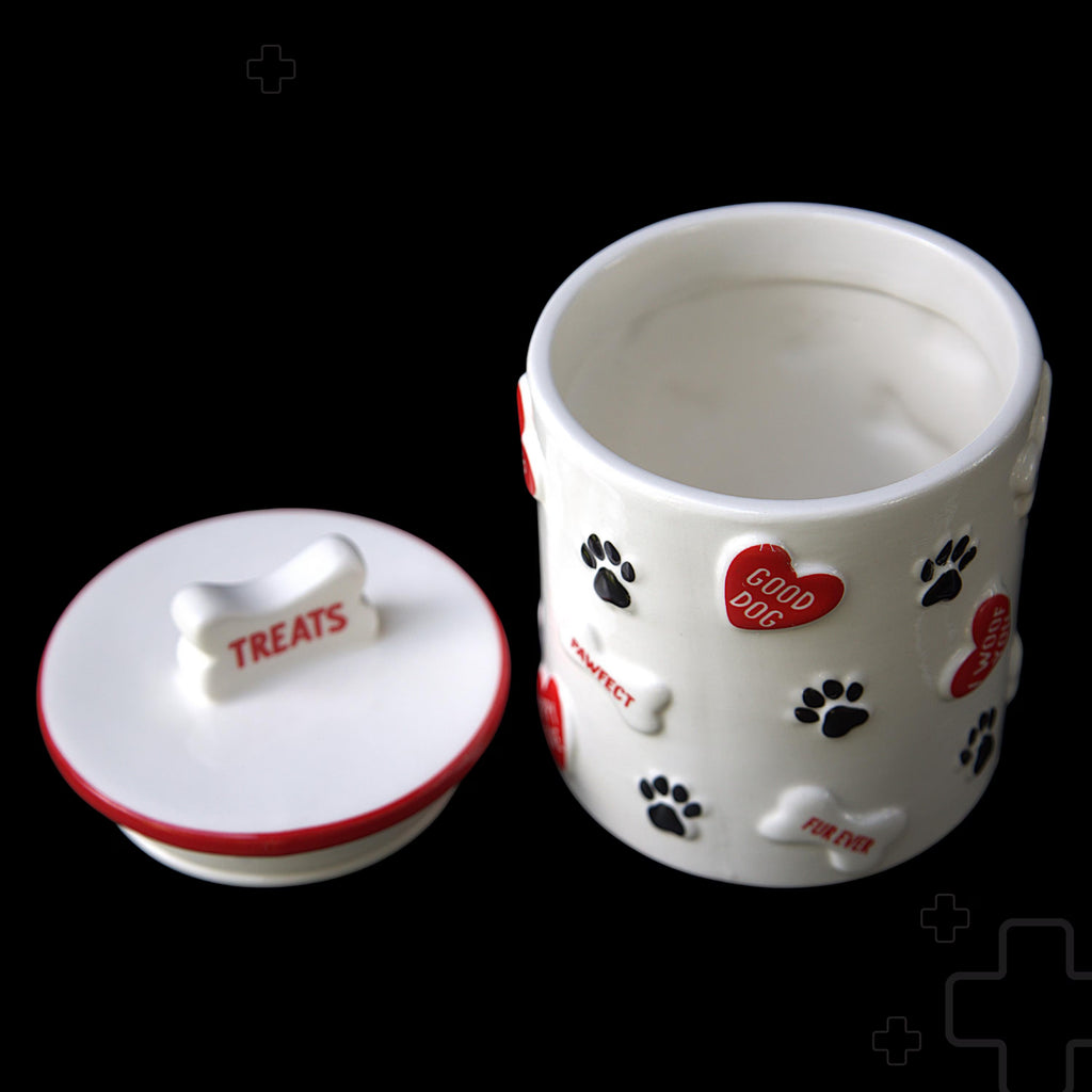 Vintage Ceramic Dog Treat Jar | Paw Prints, Hearts, Bones, Farmhouse Pet Storage
