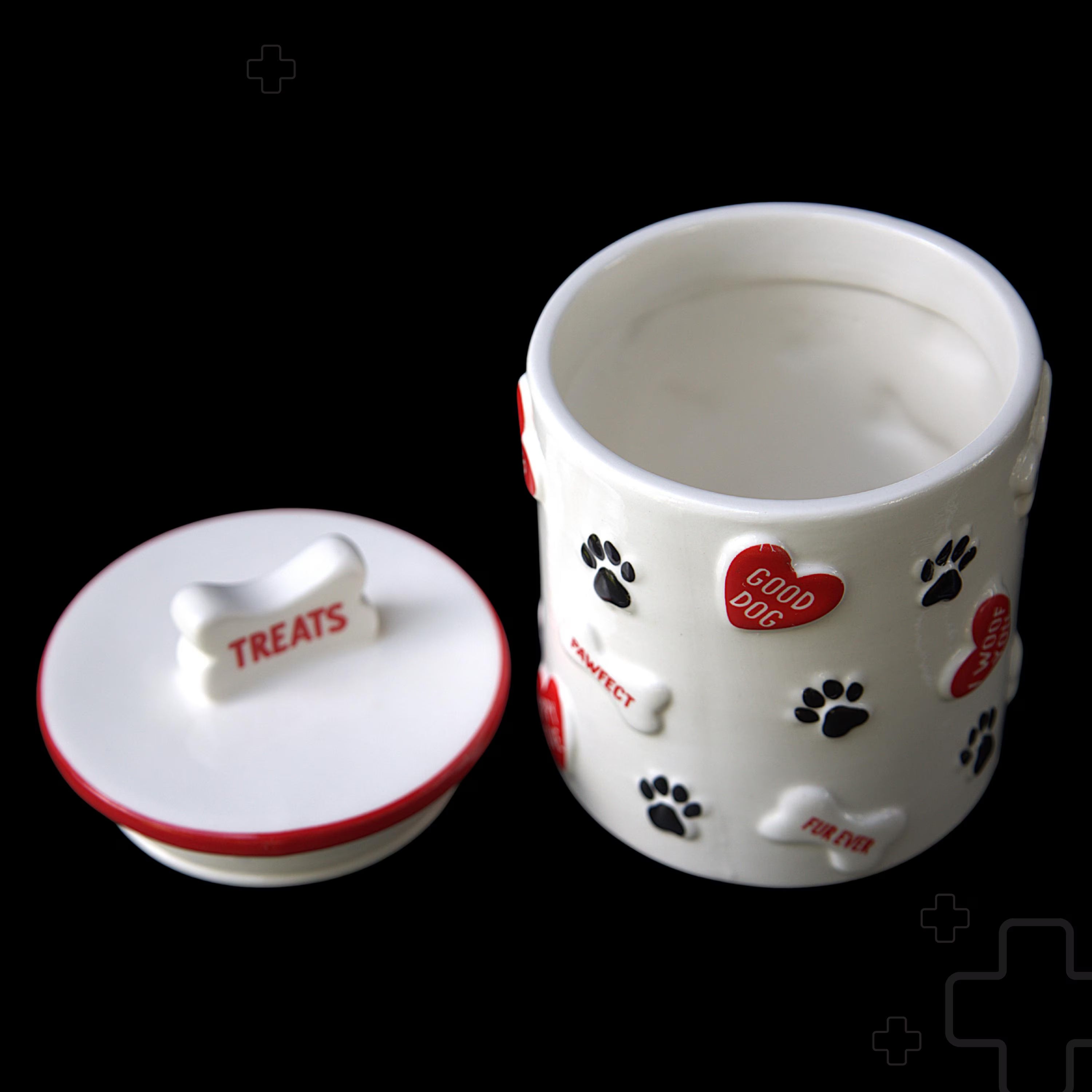 Vintage Ceramic Dog Treat Jar | Paw Prints, Hearts, Bones, Farmhouse Pet Storage