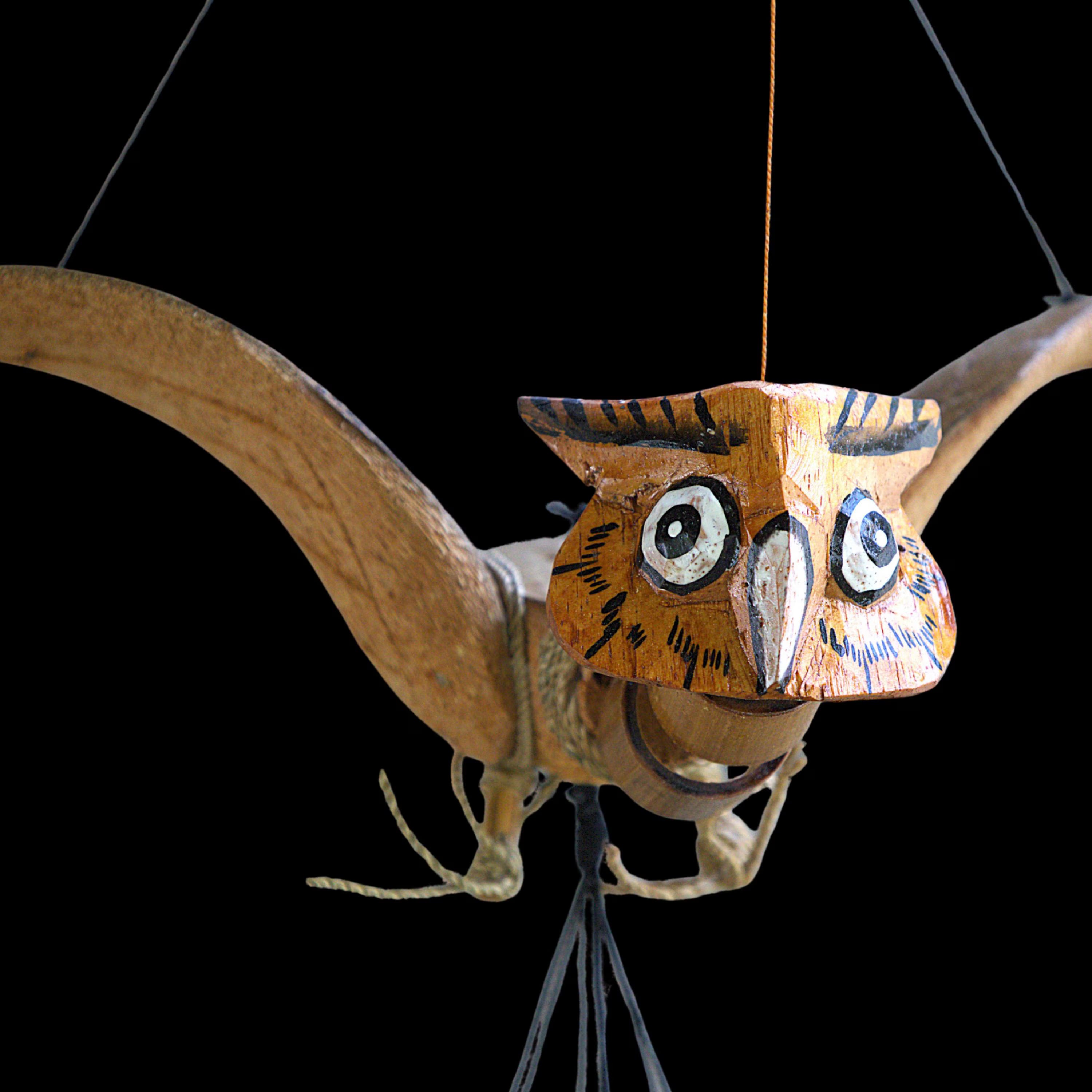 Handcrafted Animated Owl Bamboo Wind Chime | Rustic Outdoor Garden Decor