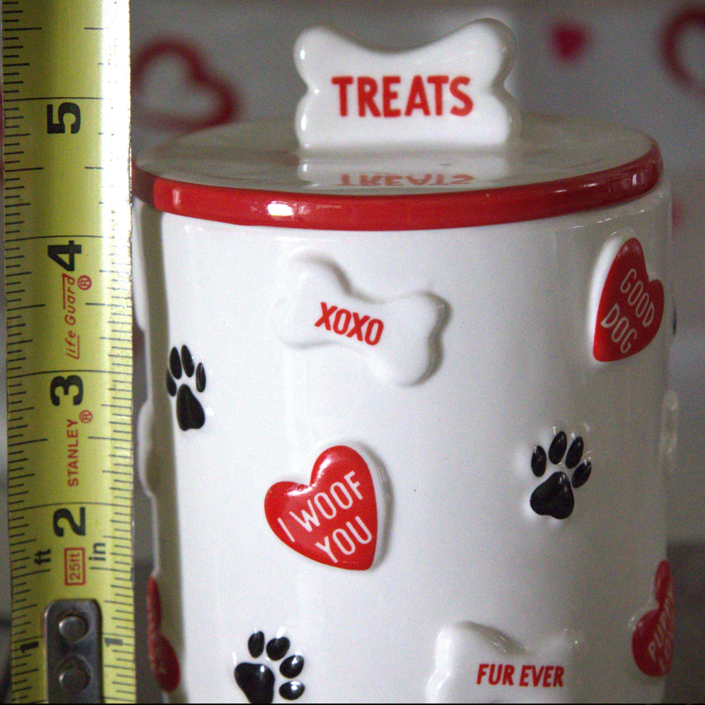 Vintage Ceramic Dog Treat Jar | Paw Prints, Hearts, Bones, Farmhouse Pet Storage