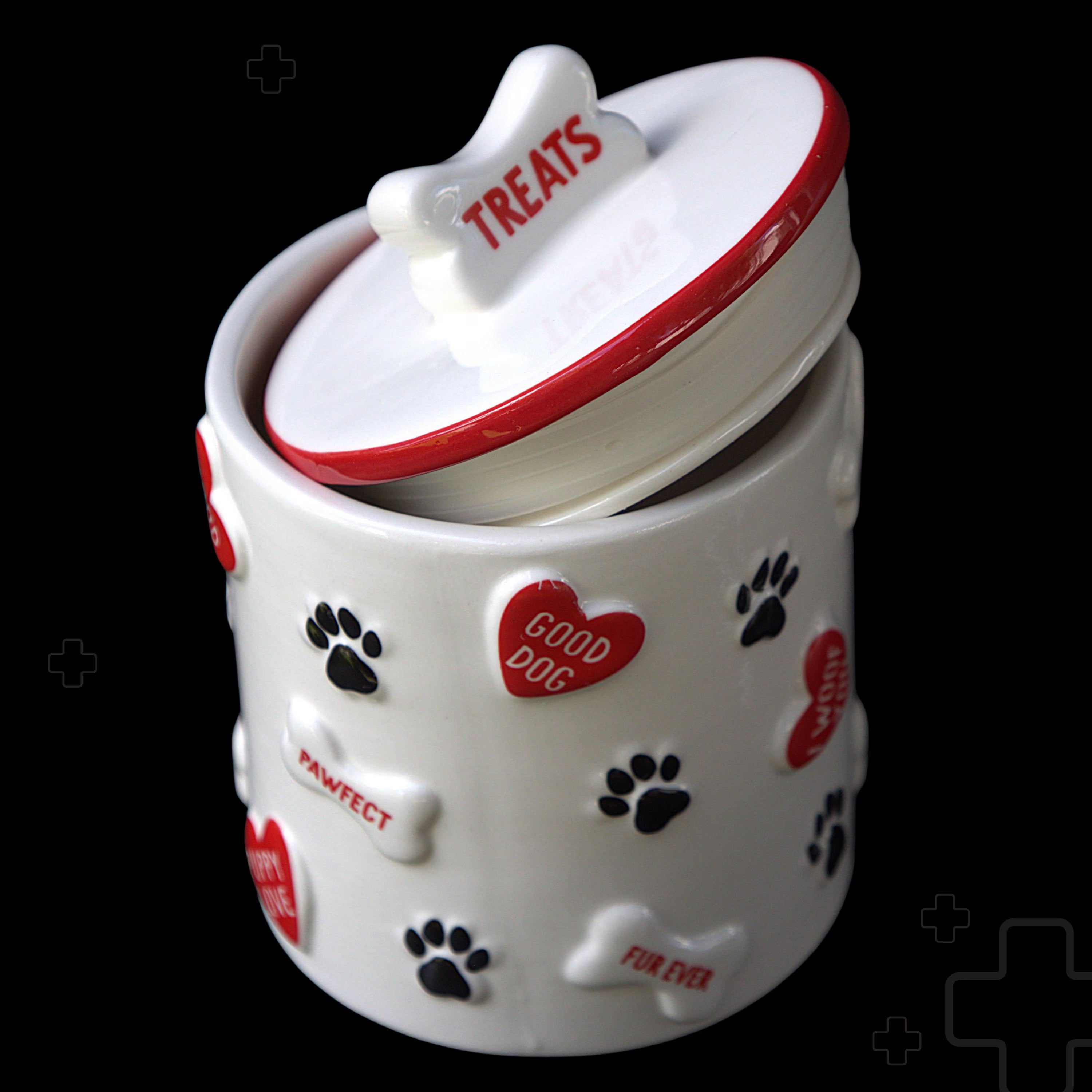 Vintage Ceramic Dog Treat Jar | Paw Prints, Hearts, Bones, Farmhouse Pet Storage
