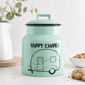 Happy Camper Ceramic Cookie Jar, Rustic Kitchen Storage, Campfire Treat Canister