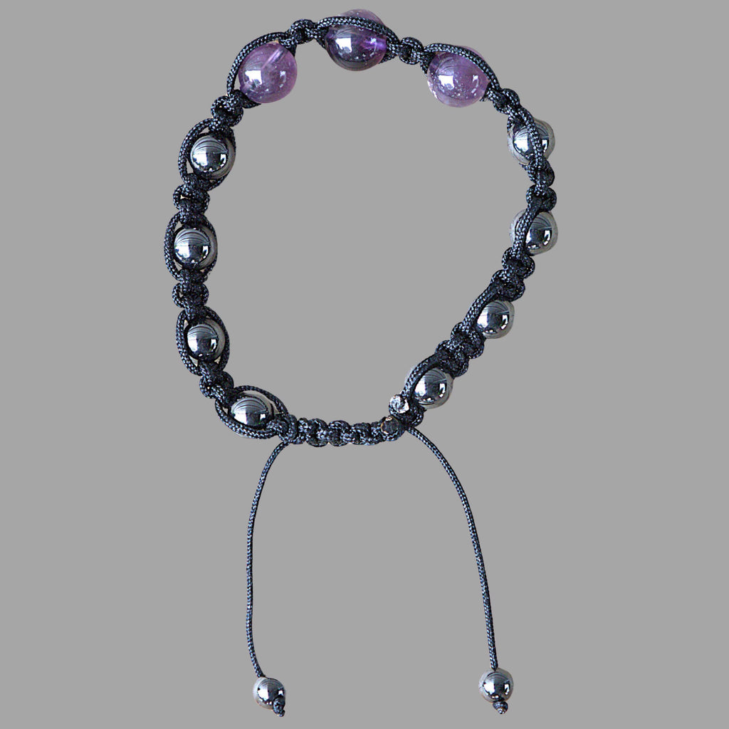Amethyst Hematite Beaded Bracelet | Natural Gemstone Protection Jewelry