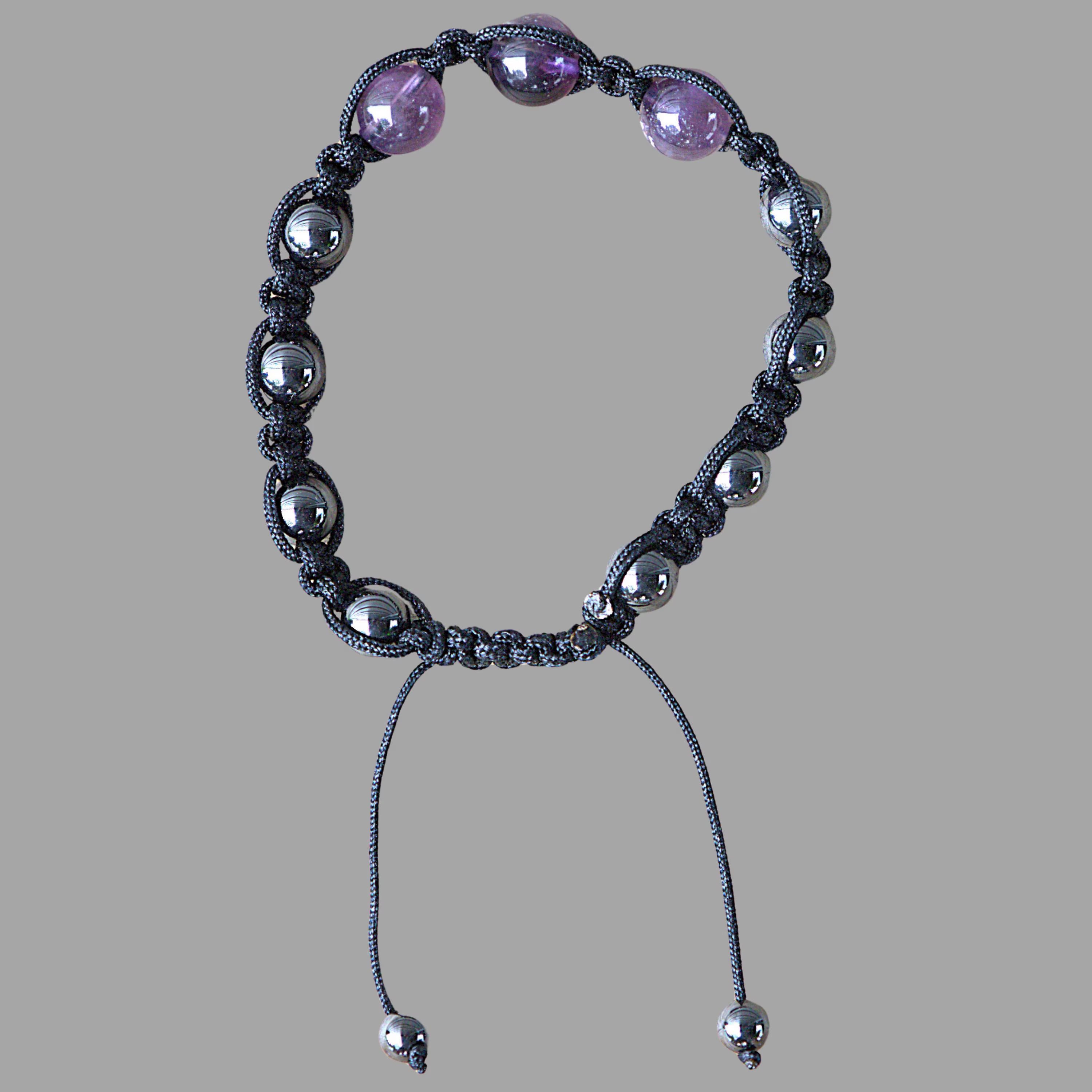 Amethyst Hematite Beaded Bracelet | Natural Gemstone Protection Jewelry