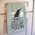 Funny Dog & Ocean Kitchen Towels: Coastal Beach House Decor
