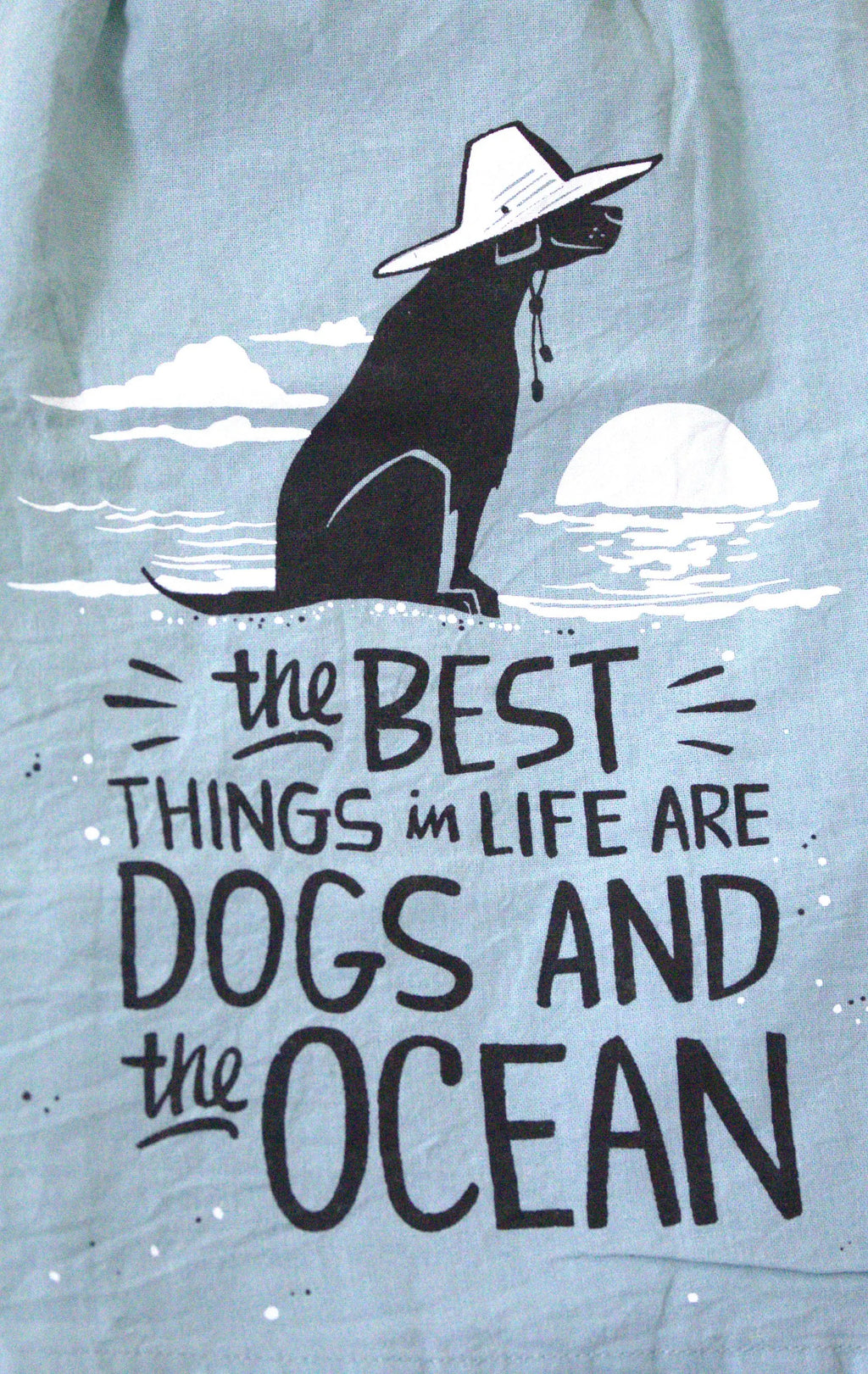Funny Dog & Ocean Kitchen Towels: Coastal Beach House Decor