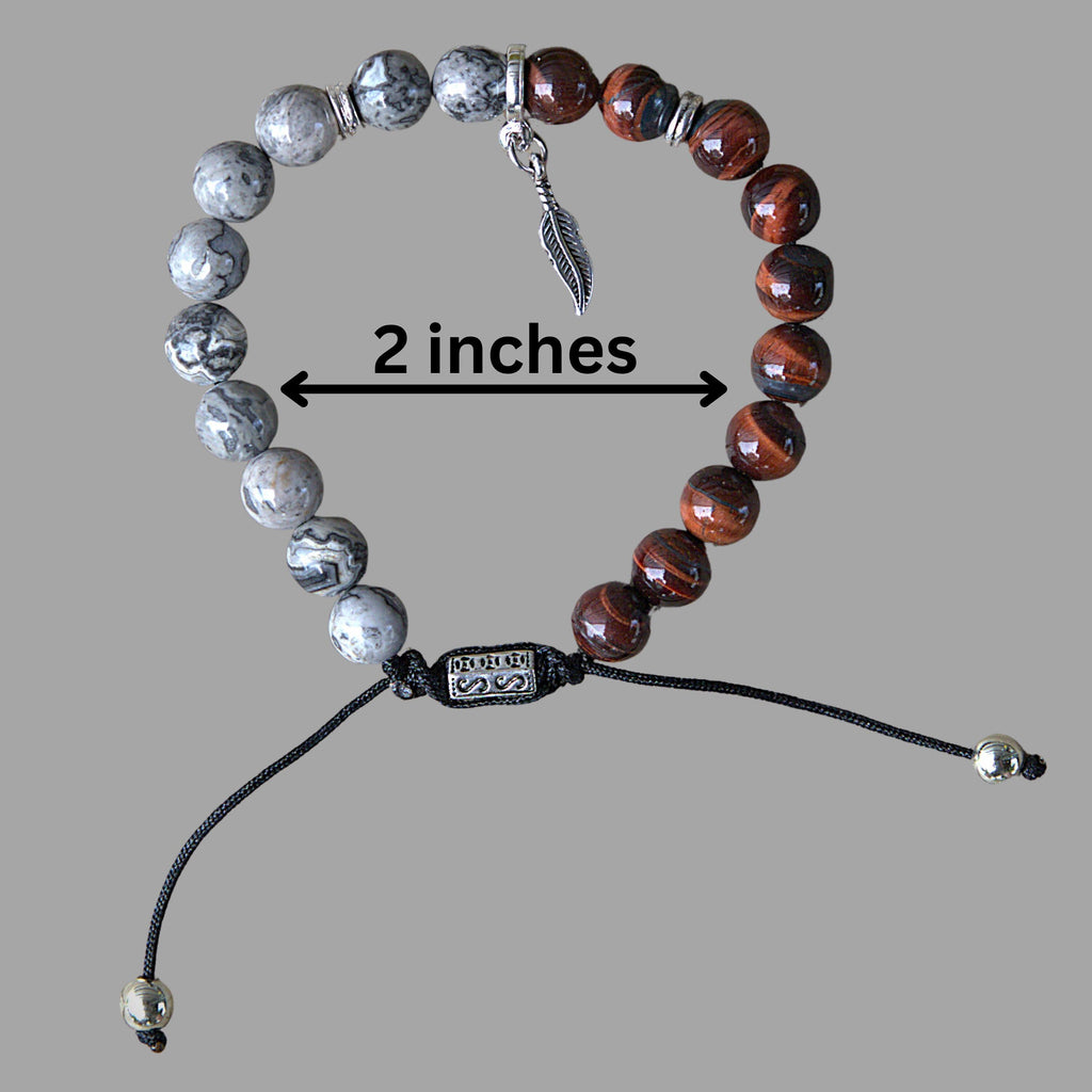 Red Tiger Eye Jasper Feather Bracelet | Adjustable Gemstone Beaded Jewelry | Boho Spiritual Accessory