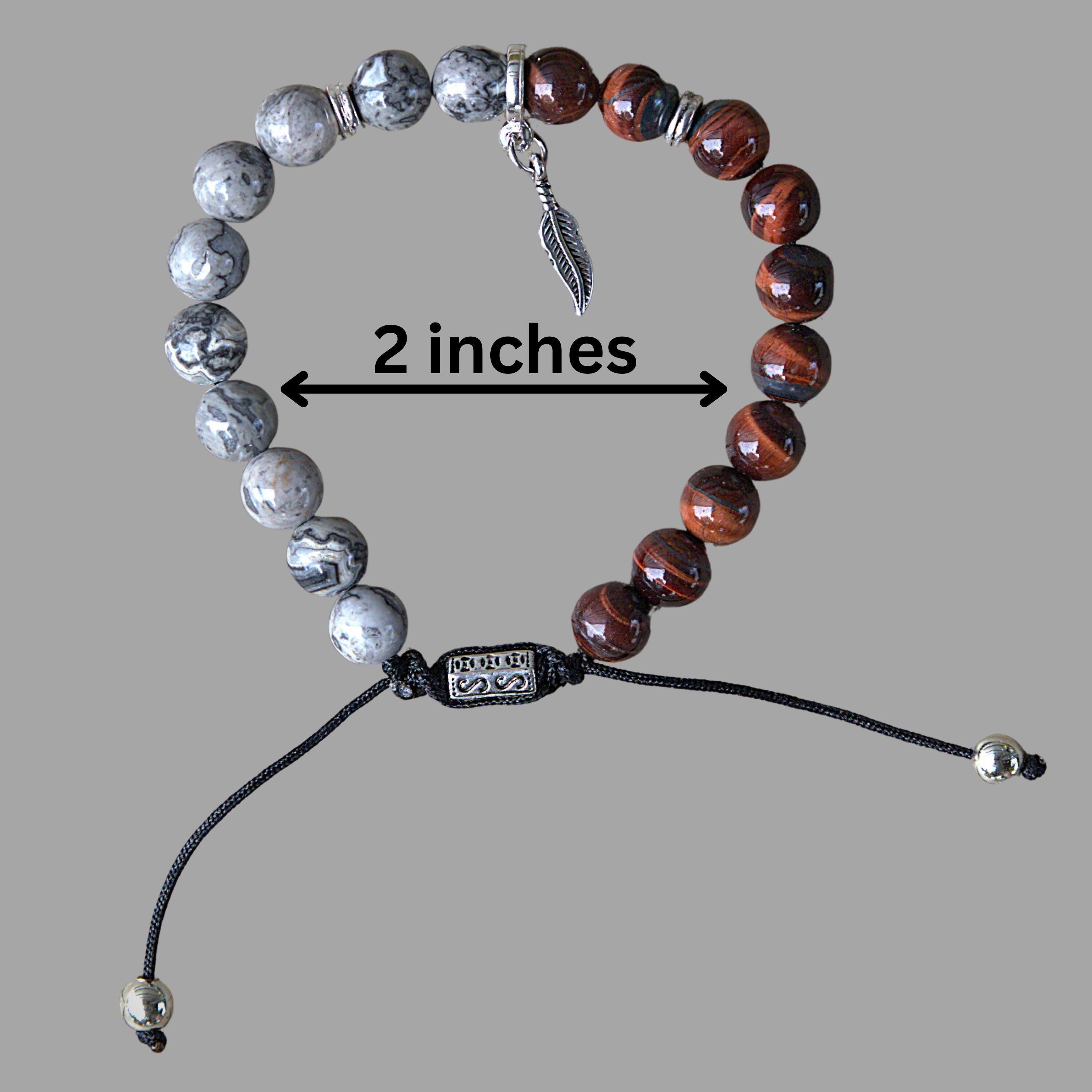 Red Tiger Eye Jasper Feather Bracelet | Adjustable Gemstone Beaded Jewelry | Boho Spiritual Accessory