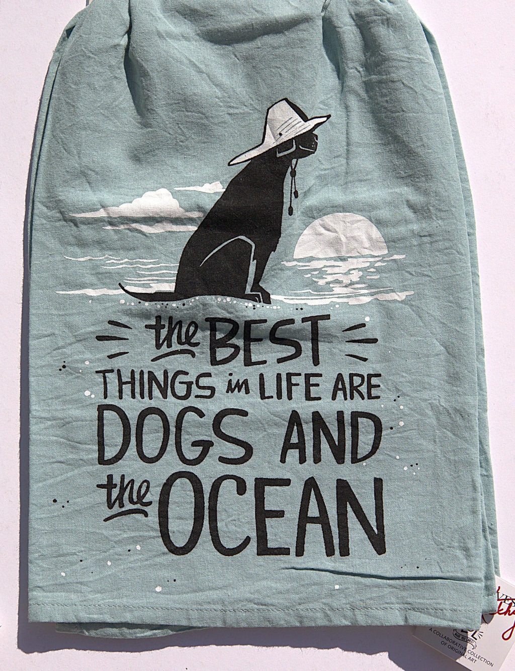 Funny Dog & Ocean Kitchen Towels: Coastal Beach House Decor