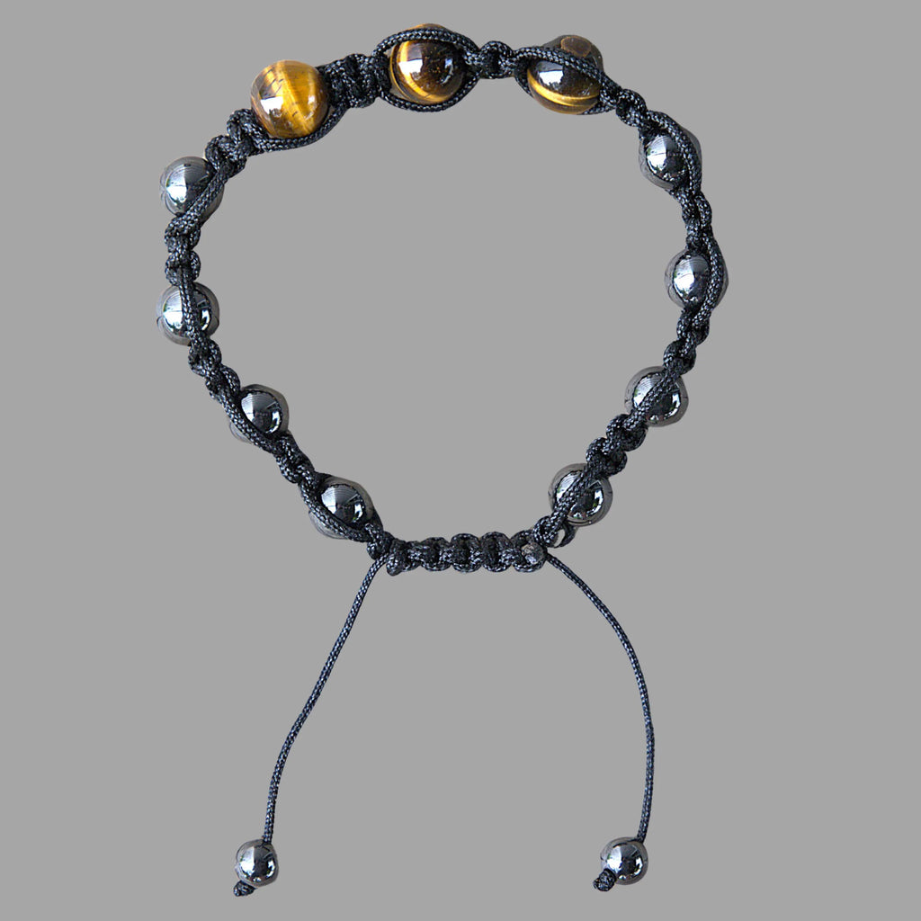 Tiger Eye Hematite Beaded Bracelet | Adjustable Natural Gemstone Protection Jewelry