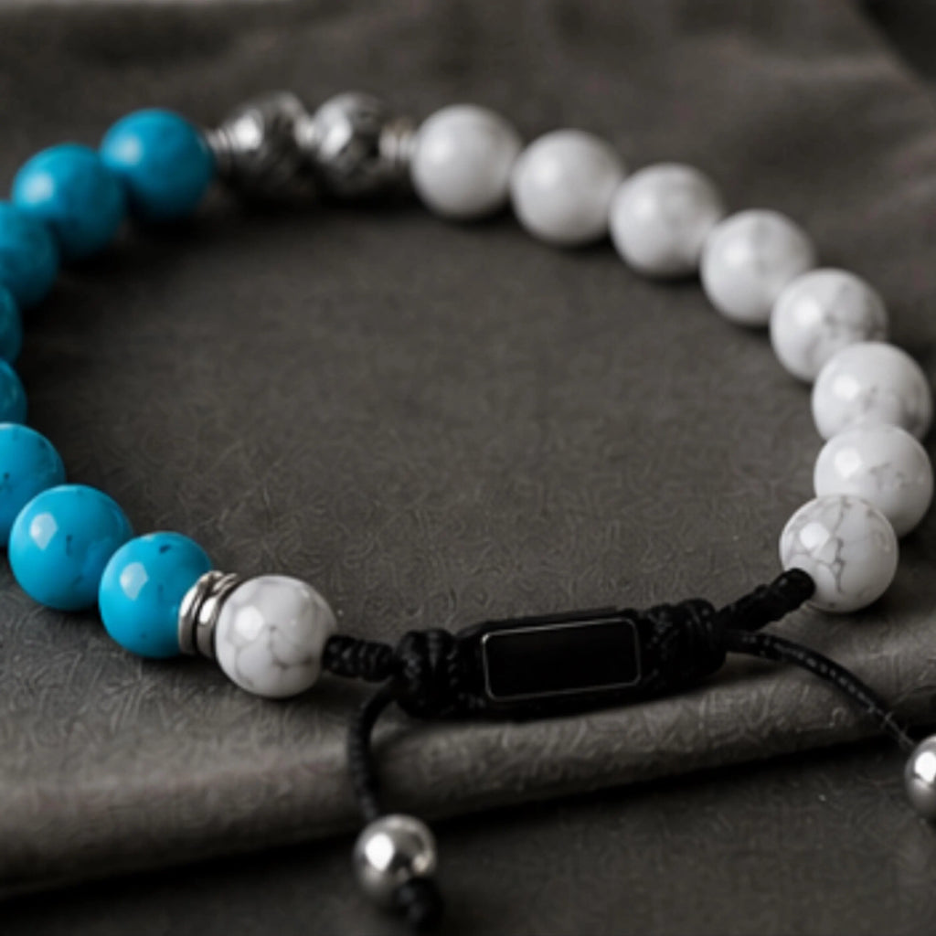 Turquoise, White Howlite Beaded Bracelet | Adjustable Boho Gemstone Jewelry