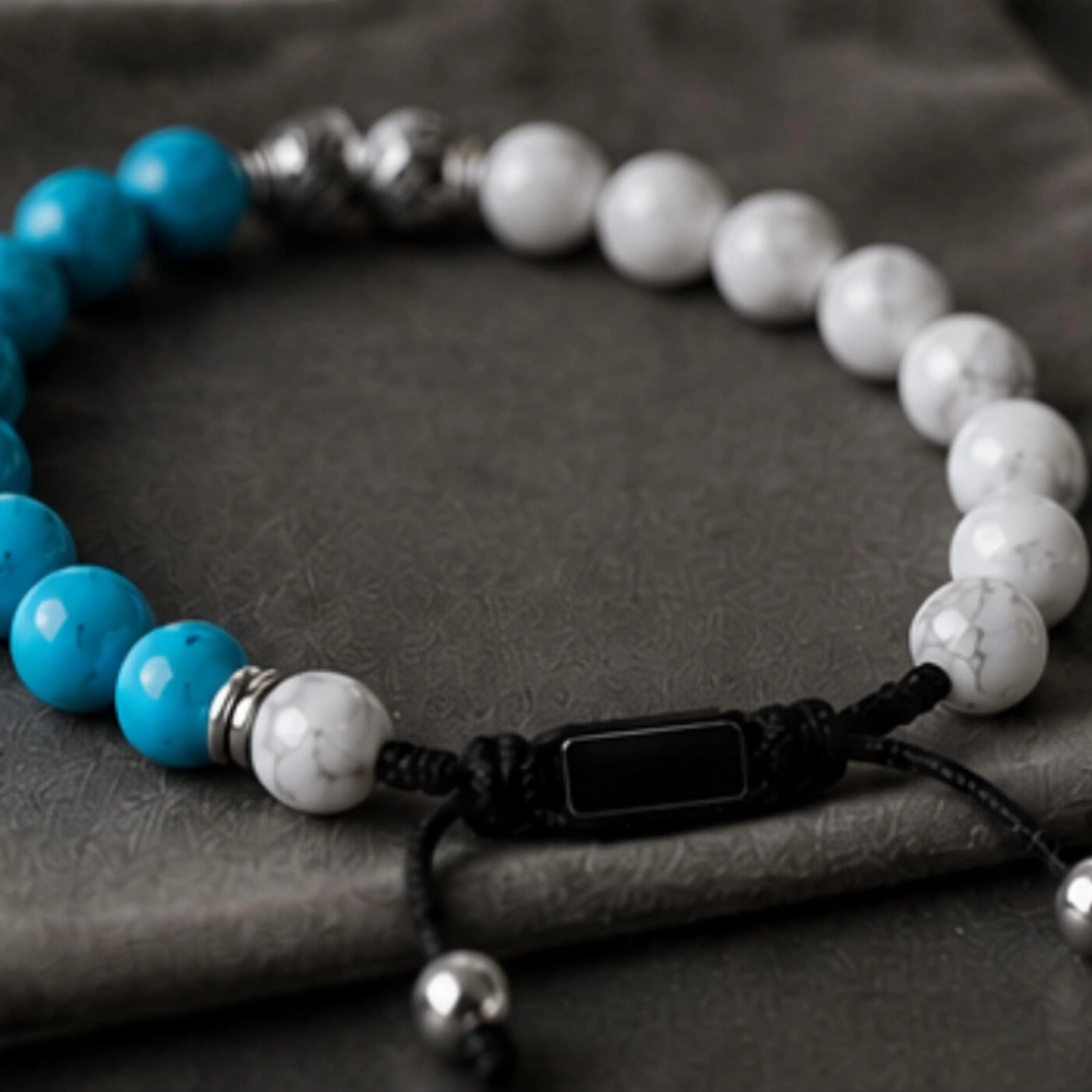 Turquoise, White Howlite Beaded Bracelet | Adjustable Boho Gemstone Jewelry