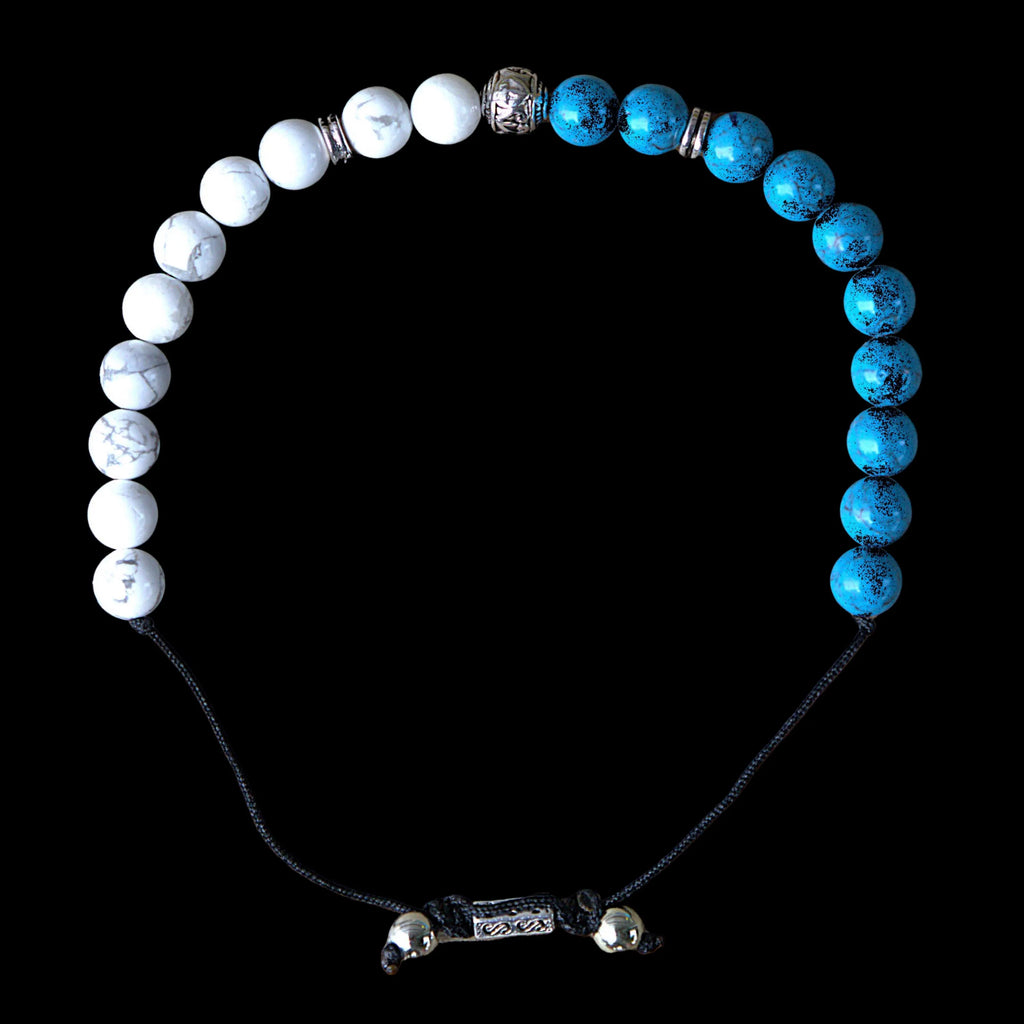 Turquoise, White Howlite Beaded Bracelet | Adjustable Boho Gemstone Jewelry