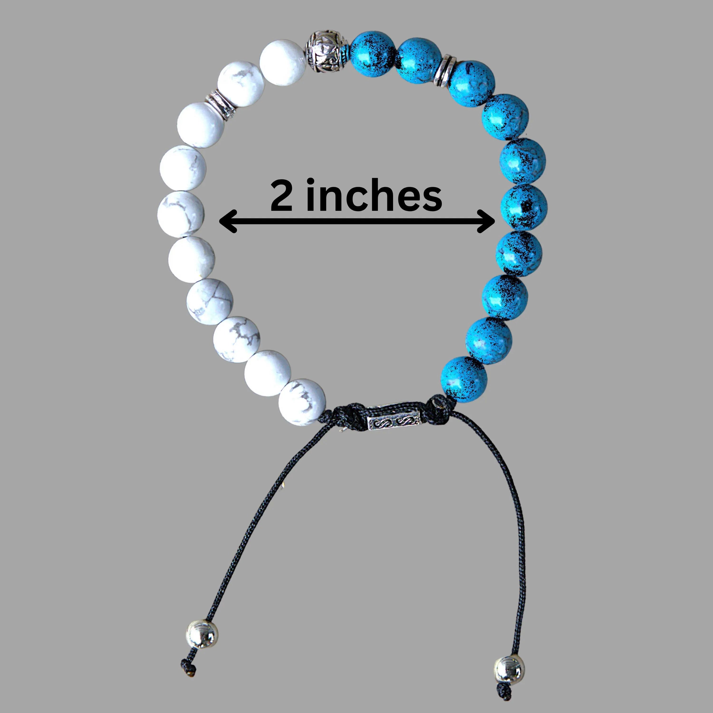 Turquoise, White Howlite Beaded Bracelet | Adjustable Boho Gemstone Jewelry