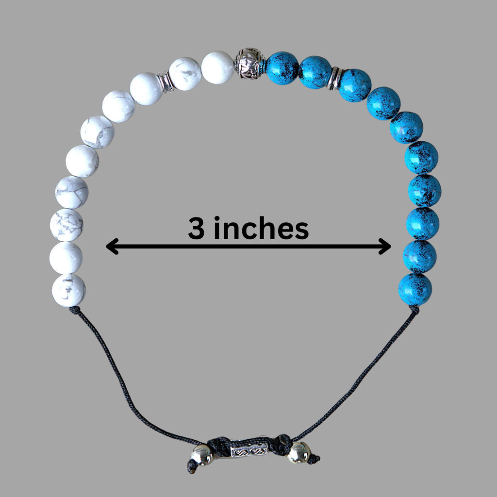 Turquoise, White Howlite Beaded Bracelet | Adjustable Boho Gemstone Jewelry