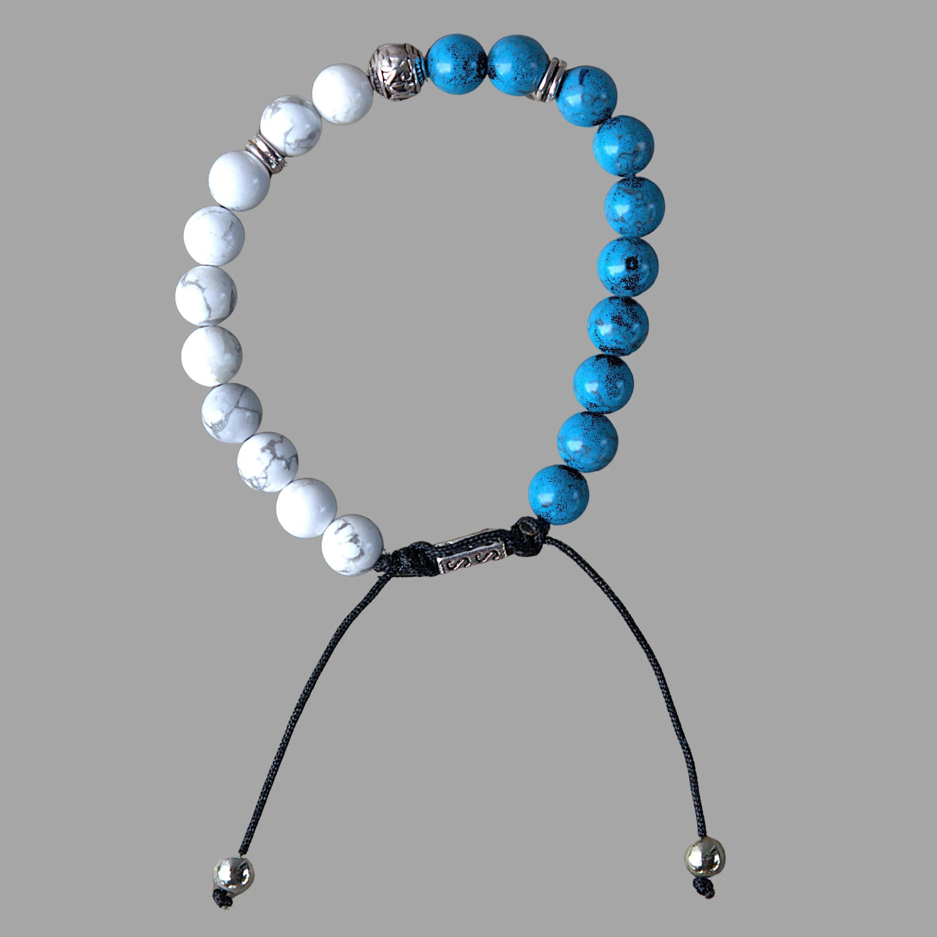 Turquoise, White Howlite Beaded Bracelet | Adjustable Boho Gemstone Jewelry