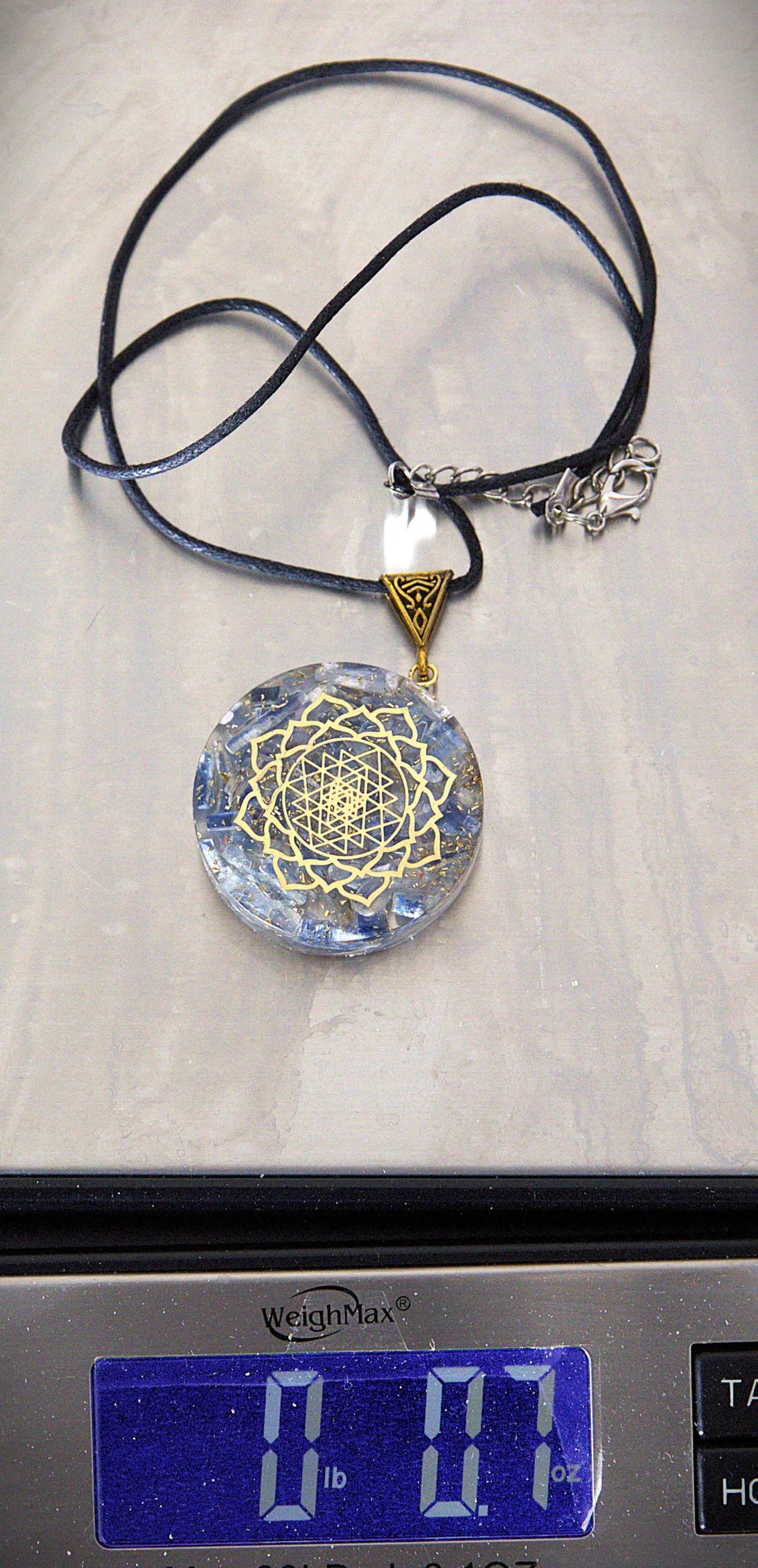 Handcrafted Blue Kyanite Orgonite Necklace | Lotus & Sri Yantra Pendant | Spiritual Crystal Healing Jewelry | Energy Protection Gift