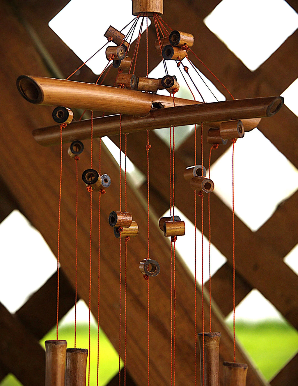 Handcrafted Bamboo Wind Chime | Crisscross Natural Outdoor Decor, Soothing Tones