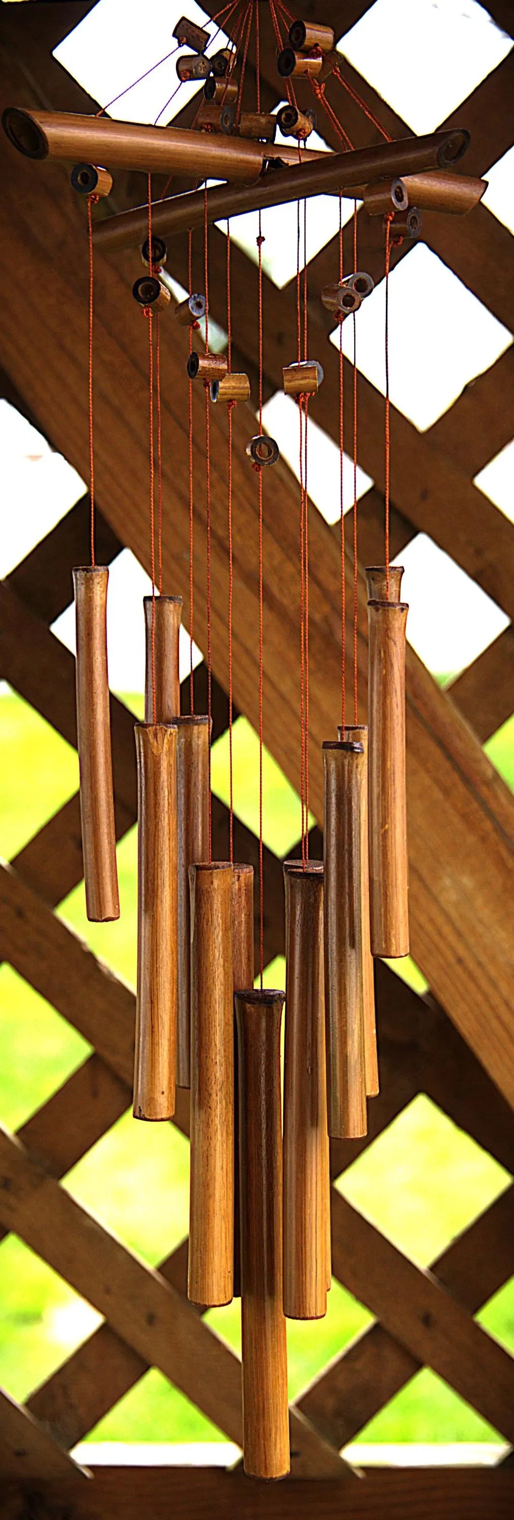 Handcrafted Bamboo Wind Chime | Crisscross Natural Outdoor Decor, Soothing Tones