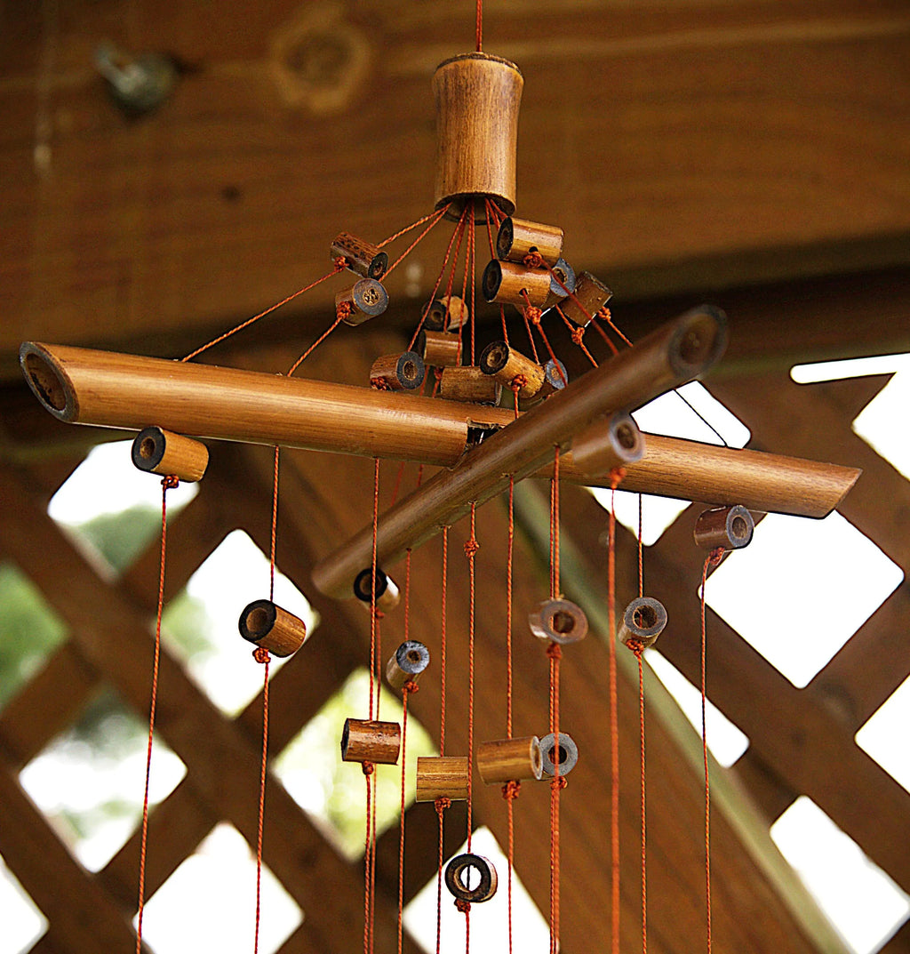 Handcrafted Bamboo Wind Chime | Crisscross Natural Outdoor Decor, Soothing Tones
