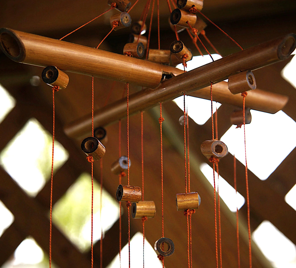 Handcrafted Bamboo Wind Chime | Crisscross Natural Outdoor Decor, Soothing Tones