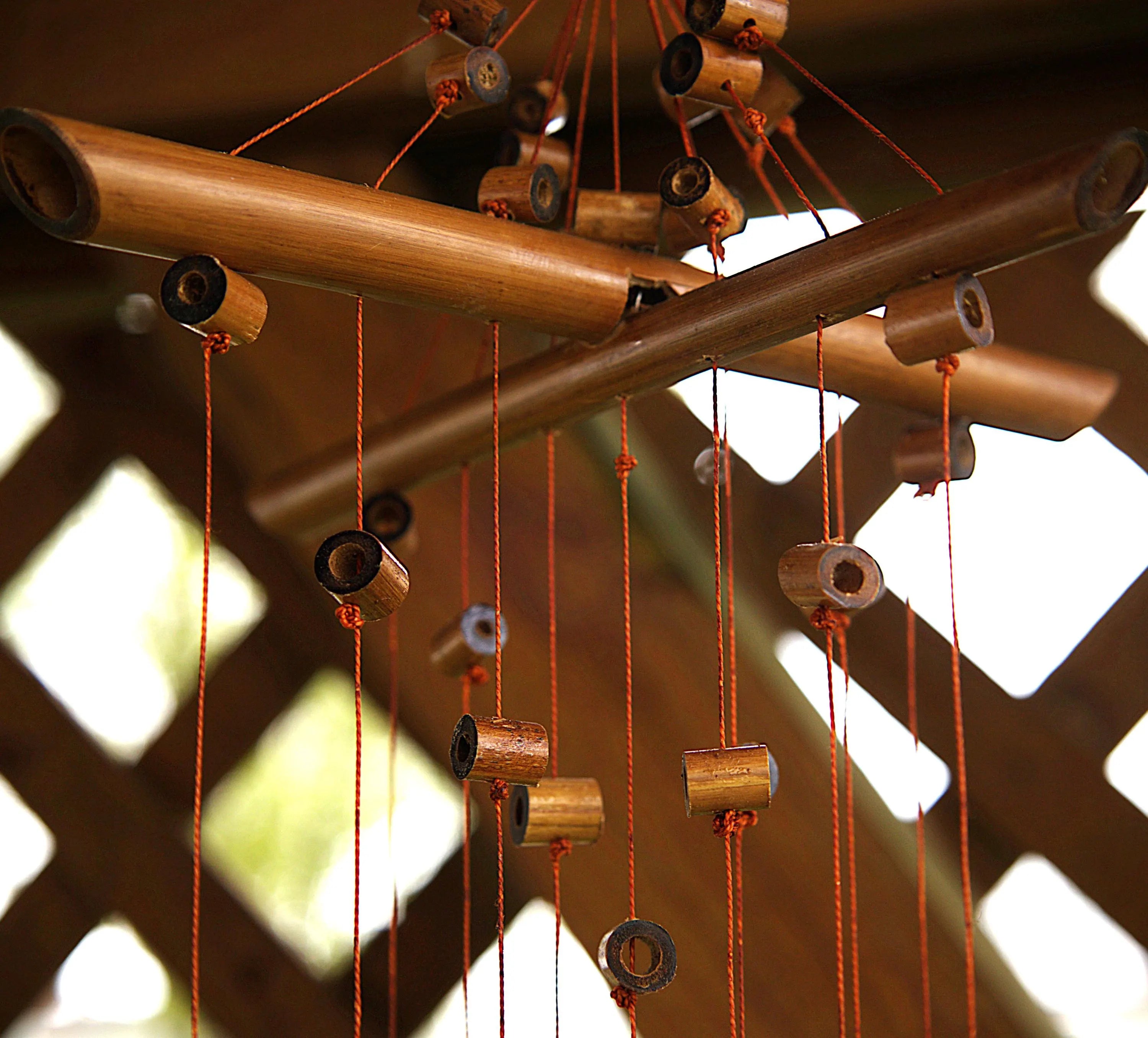 Handcrafted Bamboo Wind Chime | Crisscross Natural Outdoor Decor, Soothing Tones