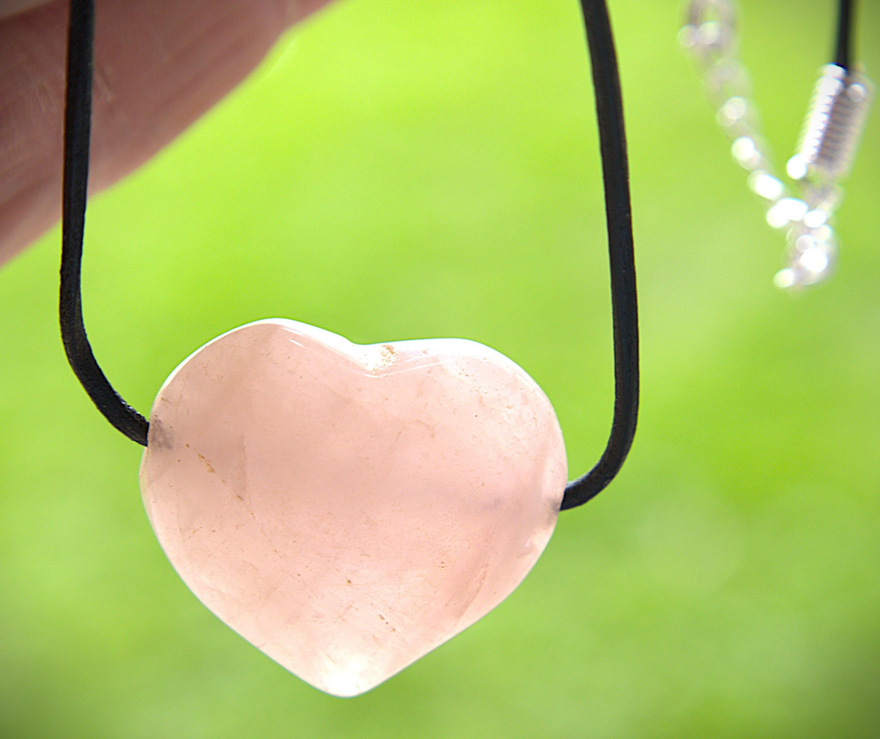 Vintage Rose Quartz Puffed Heart Necklace | Love & Healing Crystal Pendant | Natural Gemstone Heart Necklace | Romantic Gift for Her