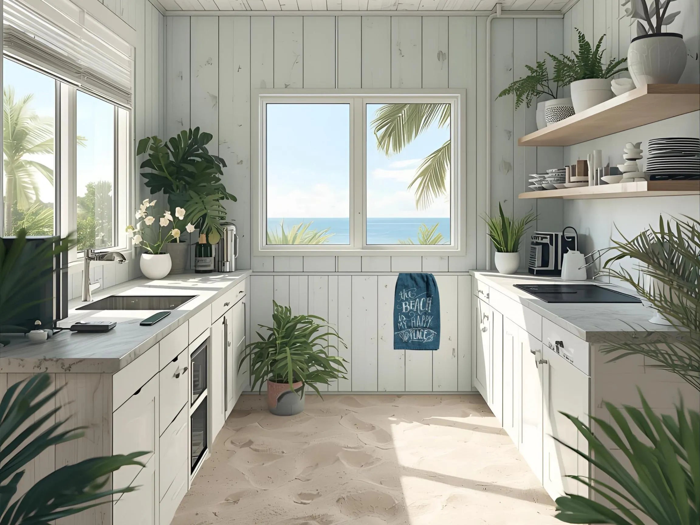 Beach Kitchen Tea Towels: Coastal Nautical Home Decor Set.