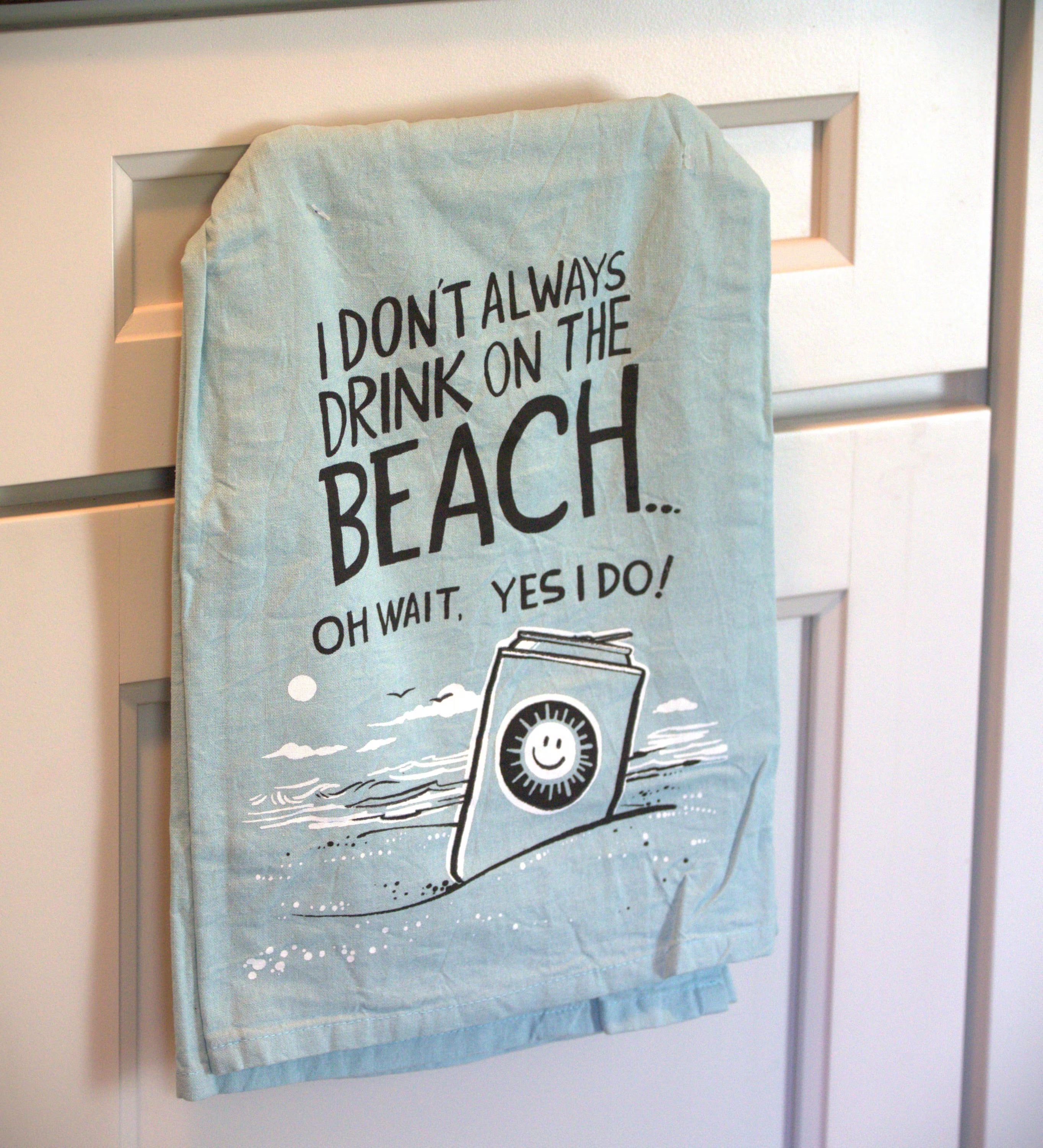 Funny Beach Tea Towels: Coastal Kitchen Decor, Gift for Beach Lovers