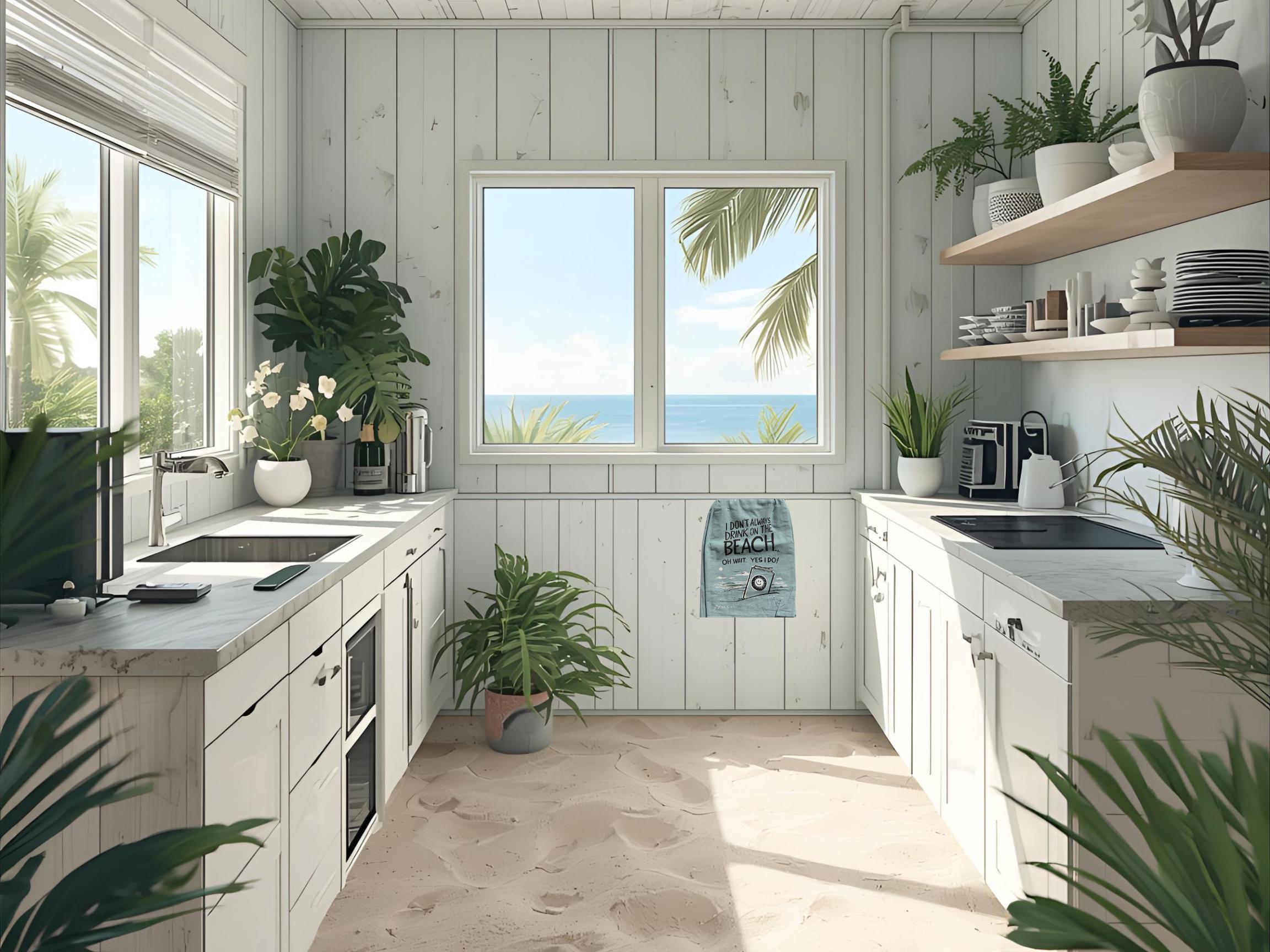 Funny Beach Tea Towels: Coastal Kitchen Decor, Gift for Beach Lovers