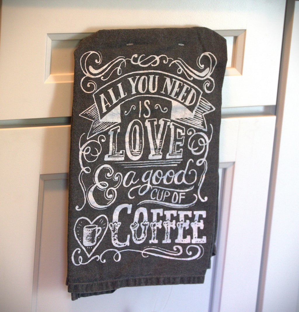 Funny Coffee Tea Towel: Farmhouse Kitchen Decor, Coffee Lover Gift Set.