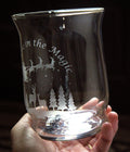 Handmade Frosted Glass Christmas Vase: Etched Santa and Reindeer