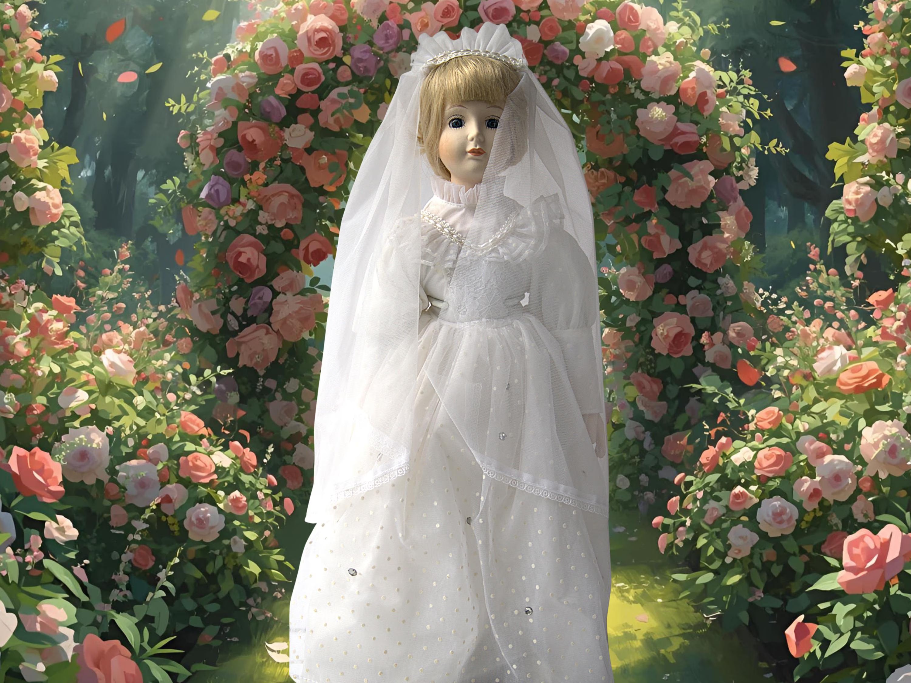 Authentic Vintage Heritage Collectors Bride Doll • Classic Porcelain Display Doll • Antique-Style Victorian Doll Décor •