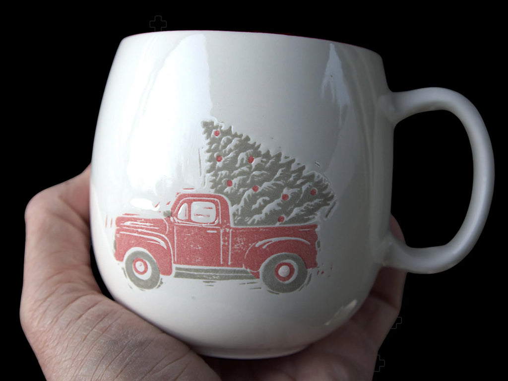 Christmas Cookie Platter Gift Set with Red Truck Decor | Holiday Serving Tray, Cocoa Mugs, Christmas Notepad, Farmhouse Christmas Gift