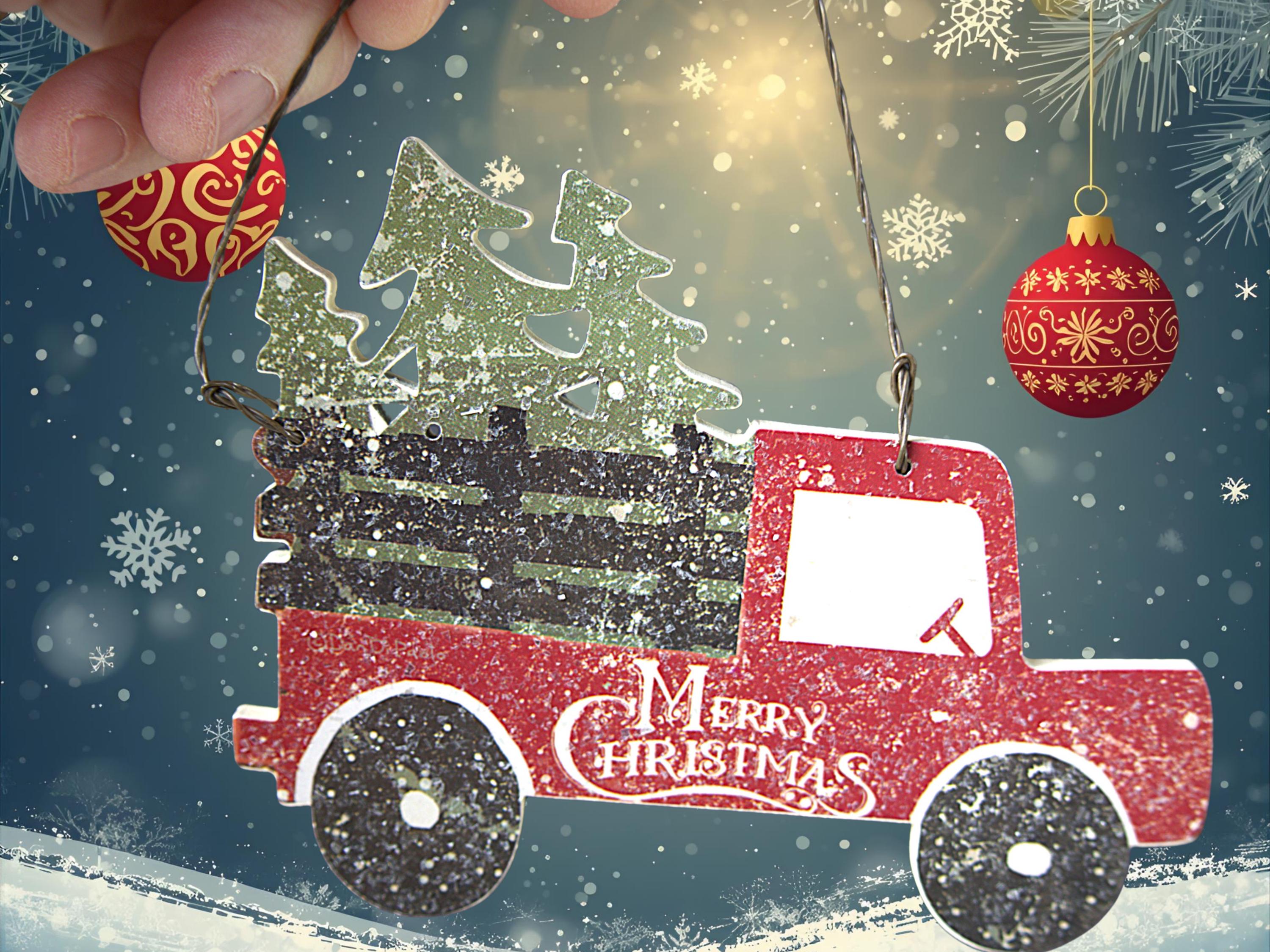 Christmas Cookie Platter Gift Set with Red Truck Decor | Holiday Serving Tray, Cocoa Mugs, Christmas Notepad, Farmhouse Christmas Gift