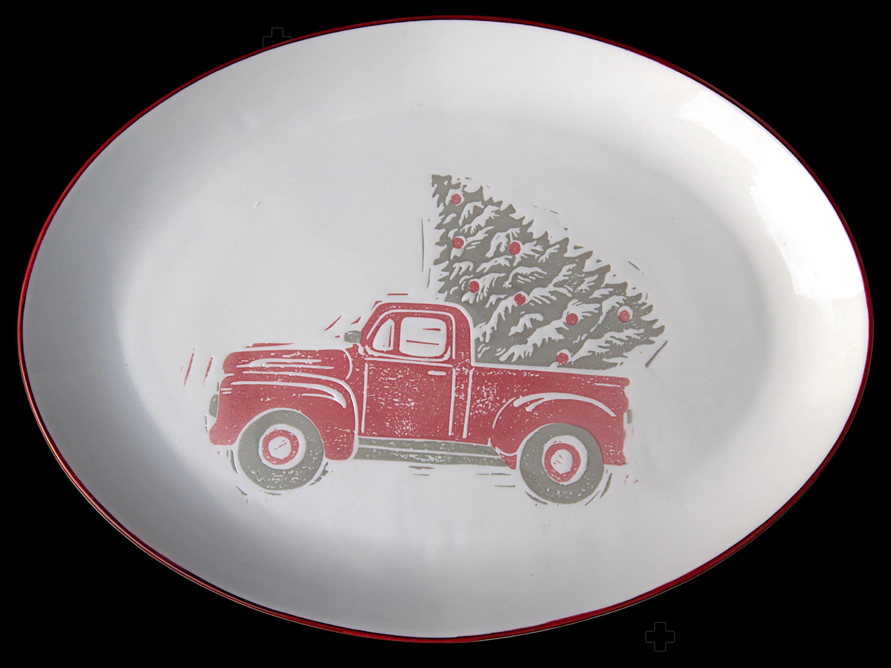 Christmas Cookie Platter Gift Set with Red Truck Decor | Holiday Serving Tray, Cocoa Mugs, Christmas Notepad, Farmhouse Christmas Gift