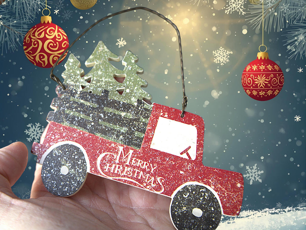 Christmas Cookie Platter Gift Set with Red Truck Decor | Holiday Serving Tray, Cocoa Mugs, Christmas Notepad, Farmhouse Christmas Gift