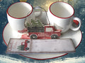 Christmas Cookie Platter Gift Set with Red Truck Decor | Holiday Serving Tray, Cocoa Mugs, Christmas Notepad, Farmhouse Christmas Gift