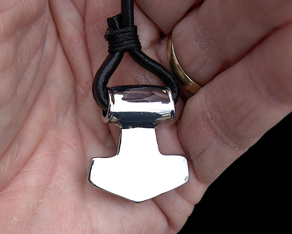 Black Leather Viking Hammer Mjolnir Bracelet, Norse Mythology Wrap Jewelry