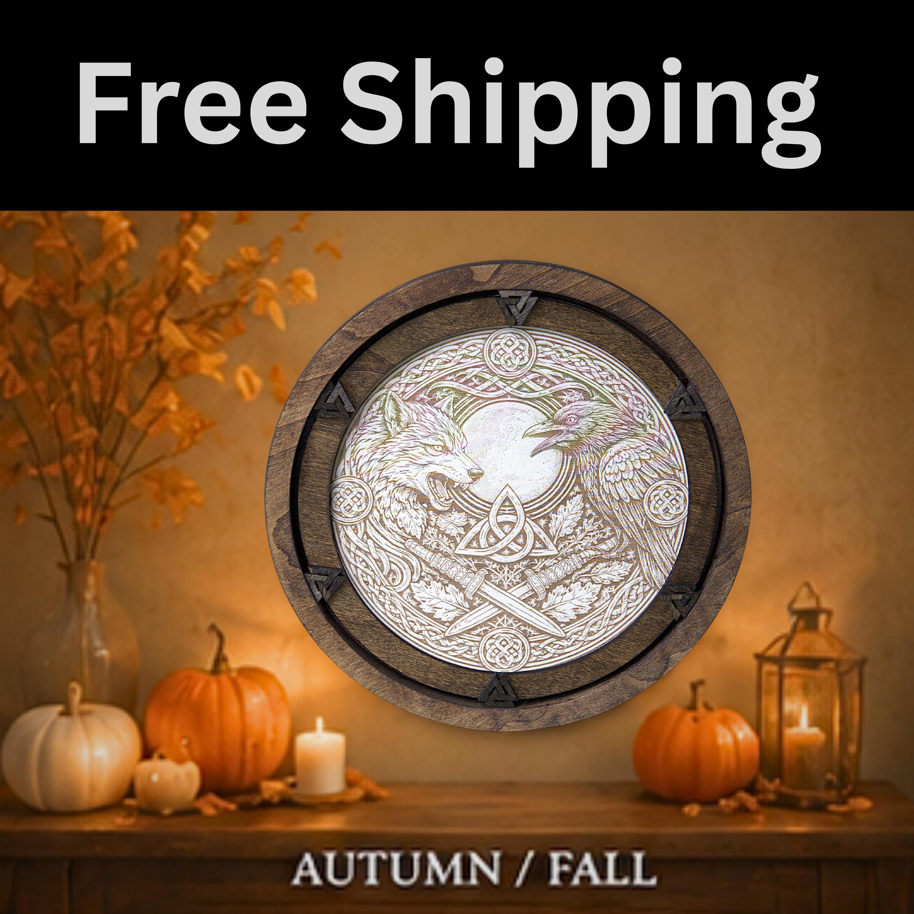 Handcrafted Viking Wood Art | Laser Engraved Norse Wall Decor (16"x16")