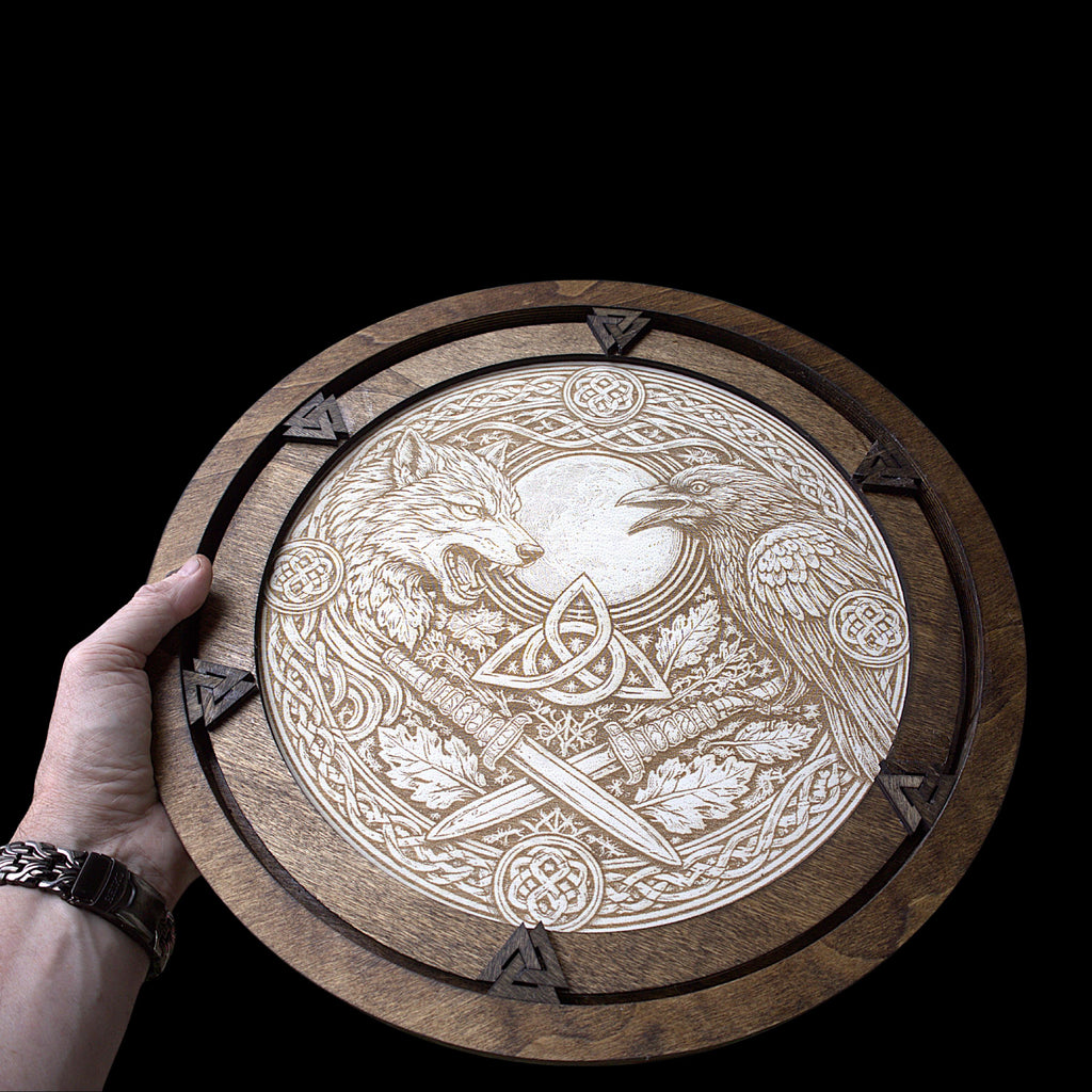 Handcrafted Viking Wood Art | Laser Engraved Norse Wall Decor (16"x16")