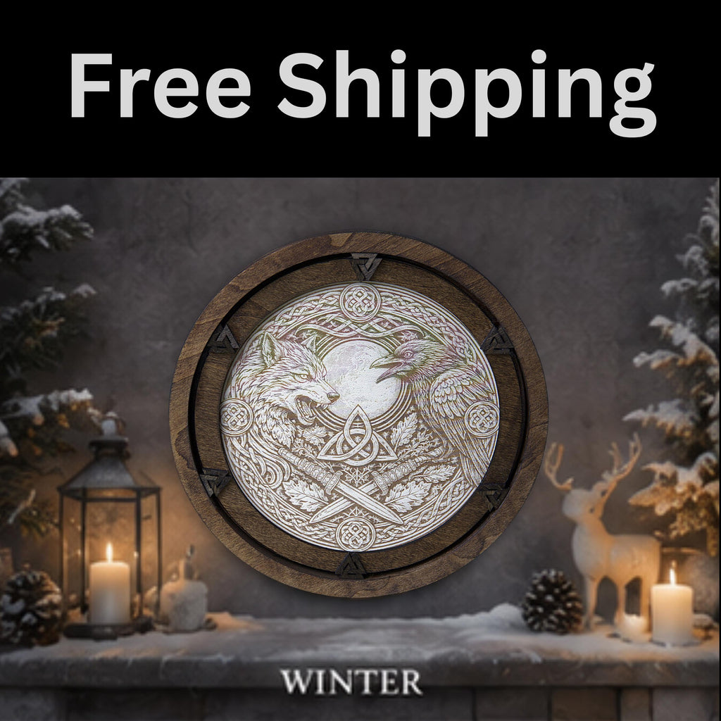 Handcrafted Viking Wood Art | Laser Engraved Norse Wall Decor (16"x16")