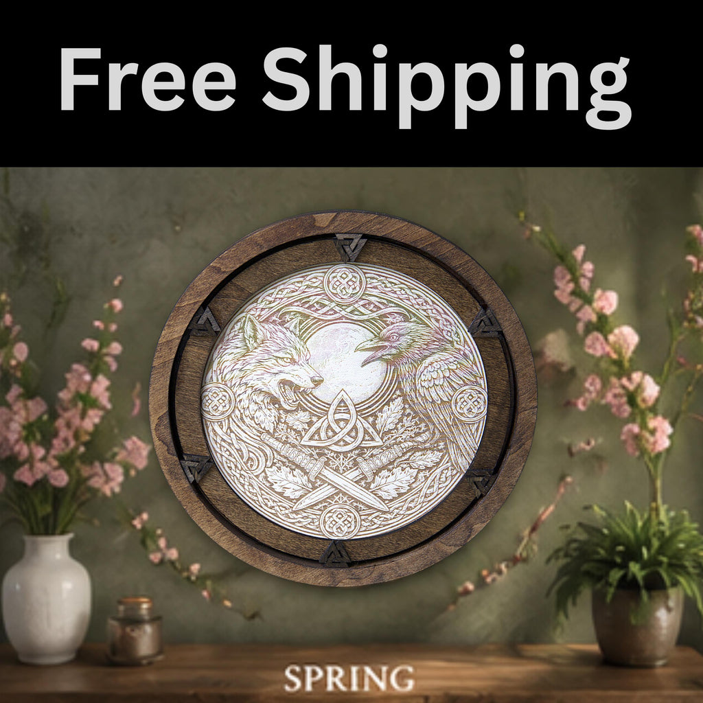 Handcrafted Viking Wood Art | Laser Engraved Norse Wall Decor (16"x16")