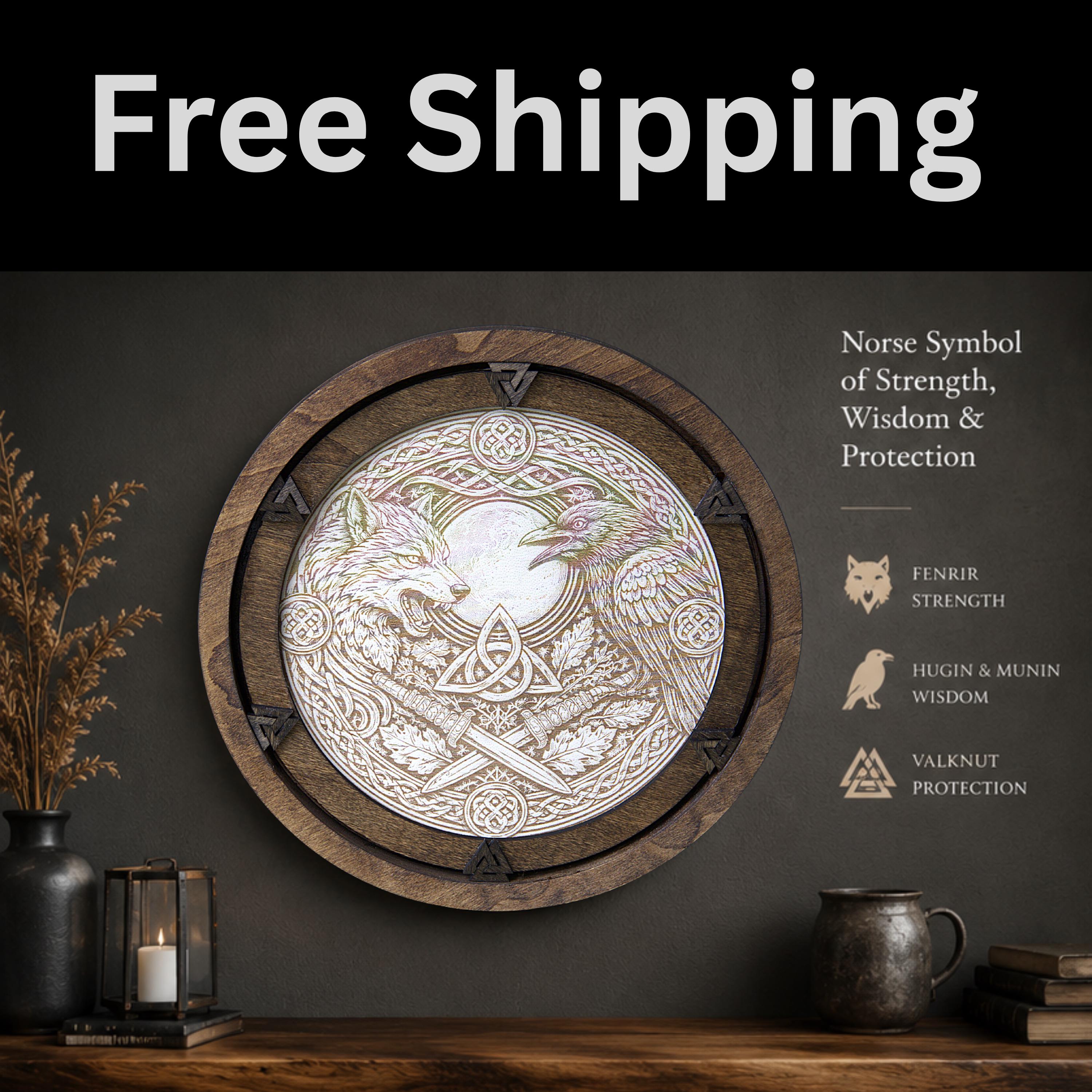 Handcrafted Viking Wood Art | Laser Engraved Norse Wall Decor (16"x16")