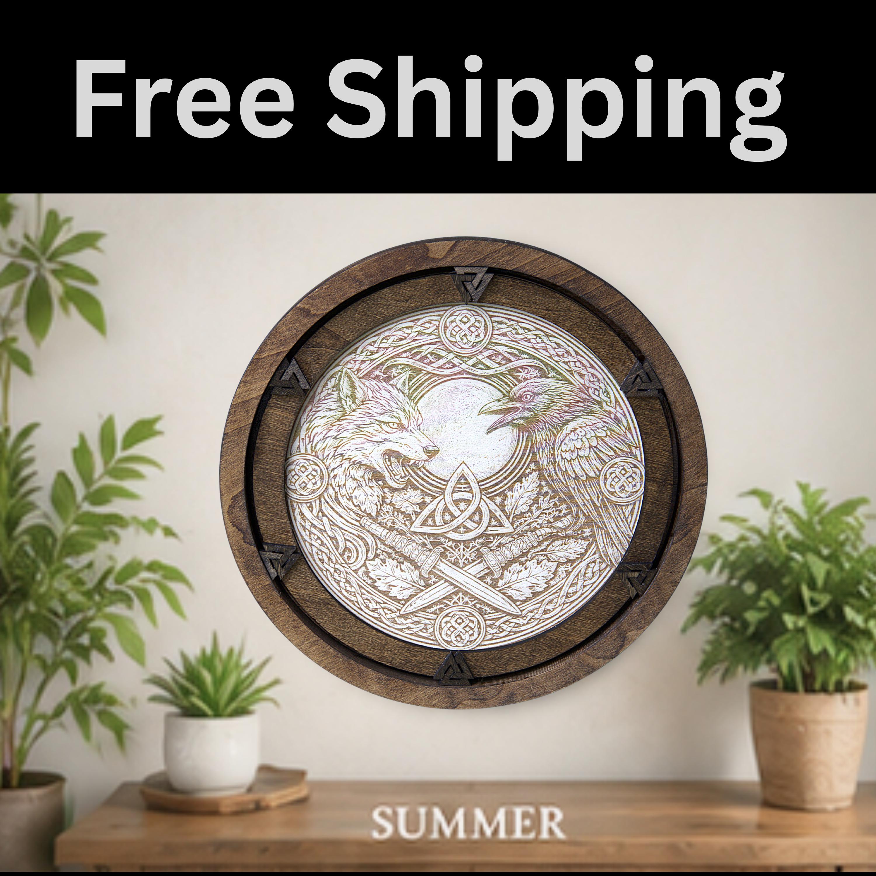 Handcrafted Viking Wood Art | Laser Engraved Norse Wall Decor (16"x16")